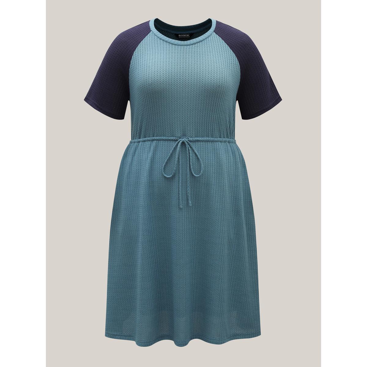 Plus Size Textured Adjustable Waist Tie Knit Midi Dress Stone Women Knit Dresses Bloomchic 12/L Product Image