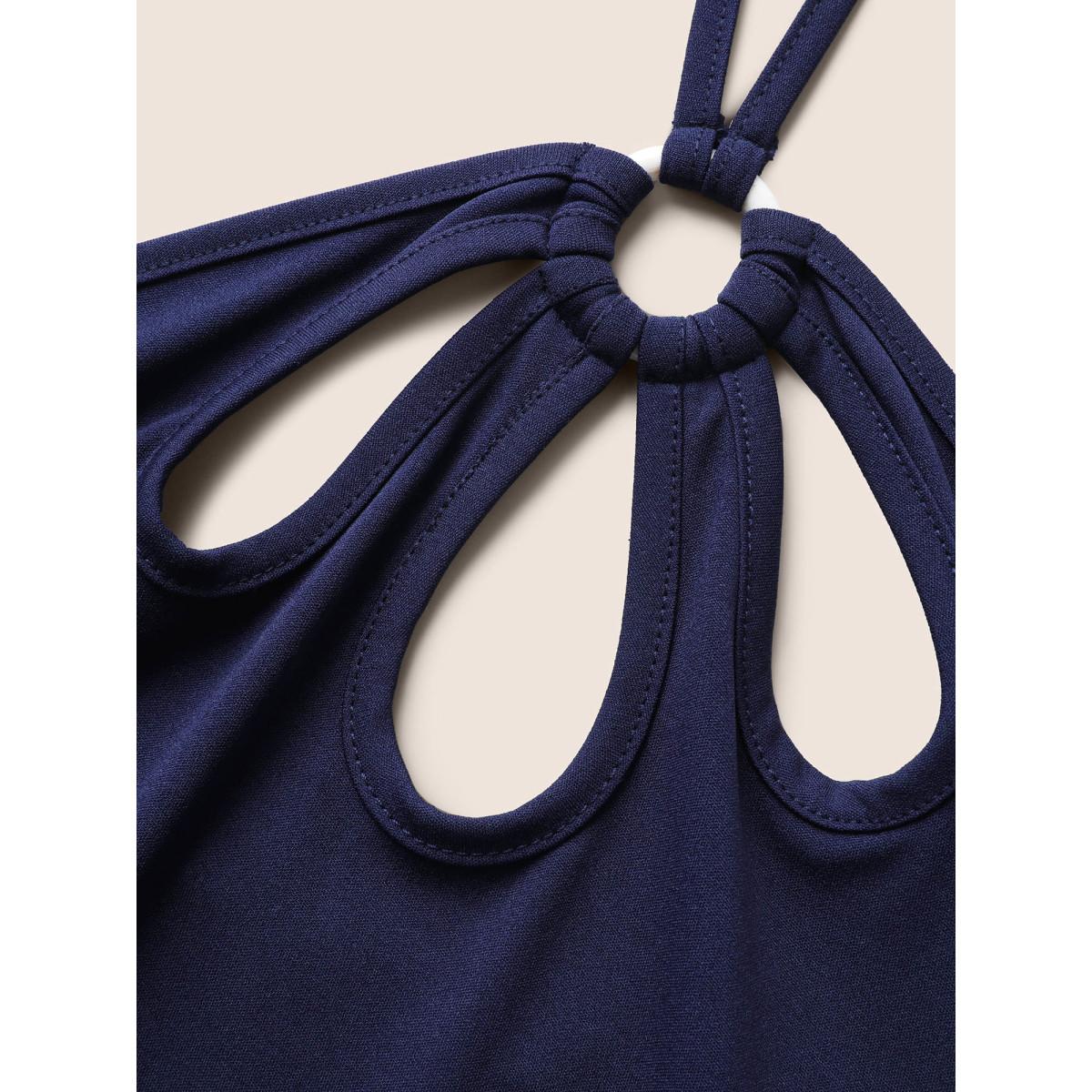 Plus Size Solid Cut Out Split Side Maxi Dress Navy Women Casual Cut-Out Asymmetrical Neck Sleeveless Curvy BloomChic 30/6X Product Image