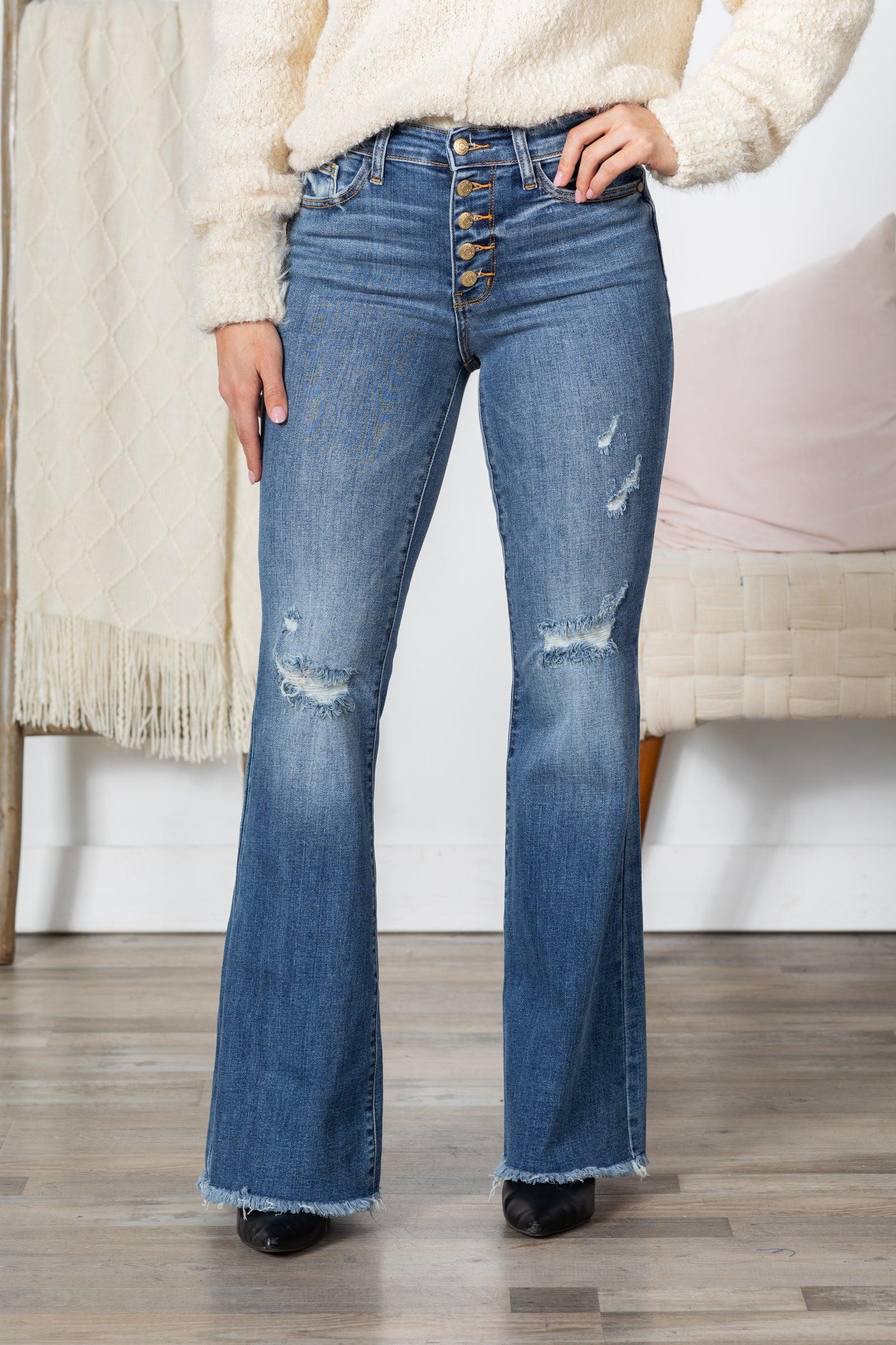 Judy Blue Button Fly Distress Knees Jeans Product Image