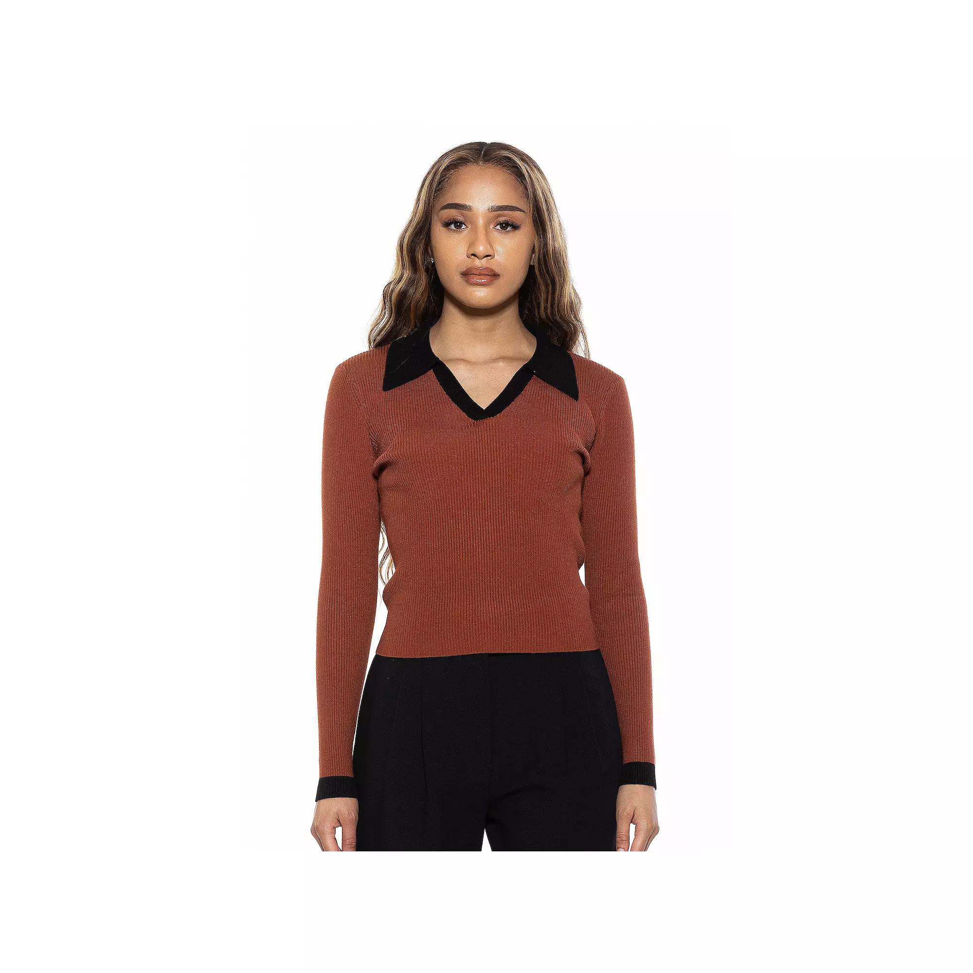 Women's ALEXIA ADMOR Crsti Collared Long Sleeve Ribbed Sweater,  Product Image