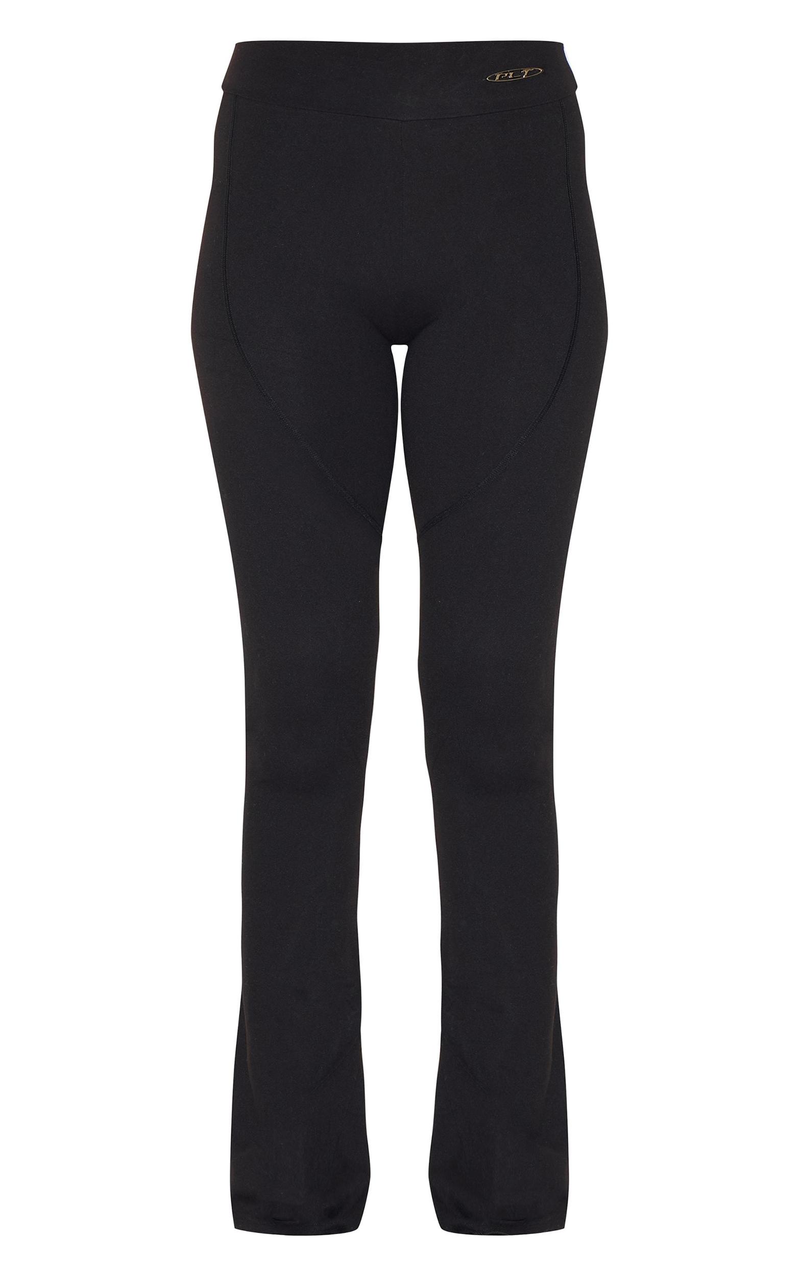 PRETTYLITTLETHING Black Sport Metal Badge Sculpt High Waist Flare Pants Product Image