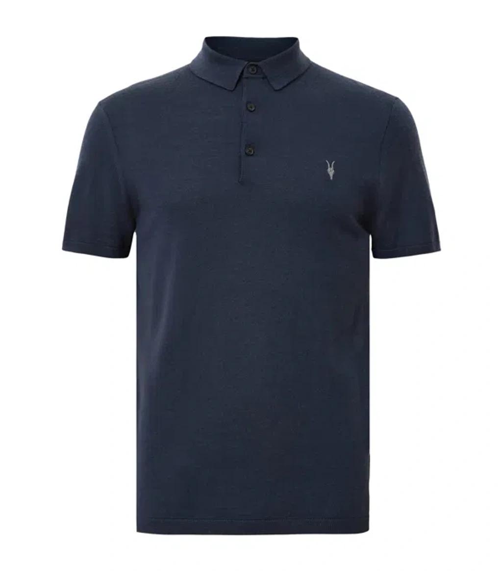 ALLSAINTS Merino Wool Mode Polo Shirt In Navy Blue Product Image