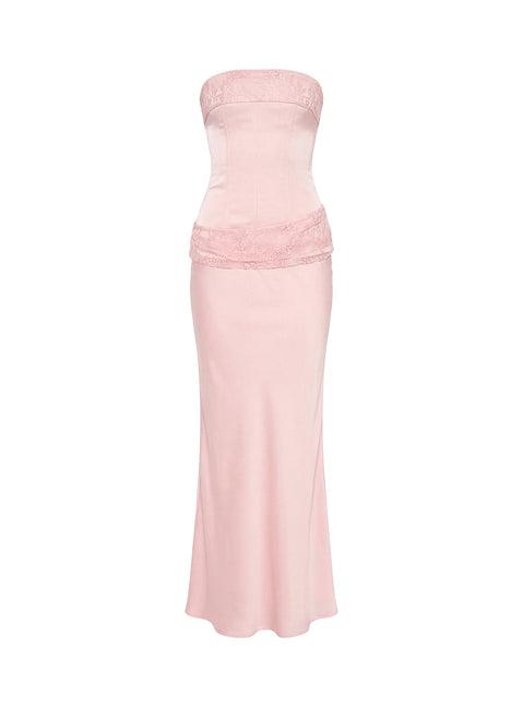 Sura Strapless Lace Detail Maxi Dress Pink Product Image
