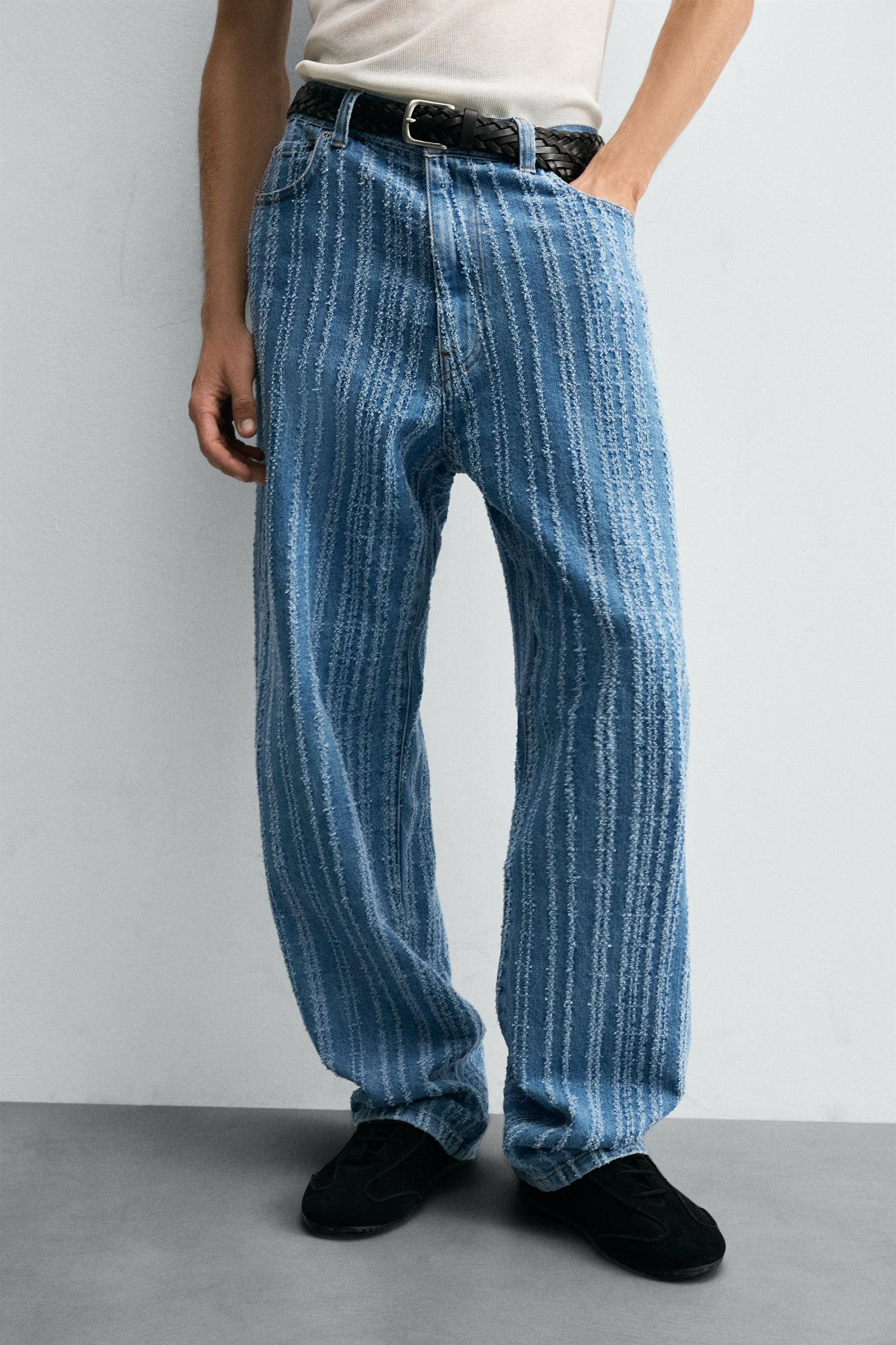 TEXTURED STRIPED JEANS Product Image
