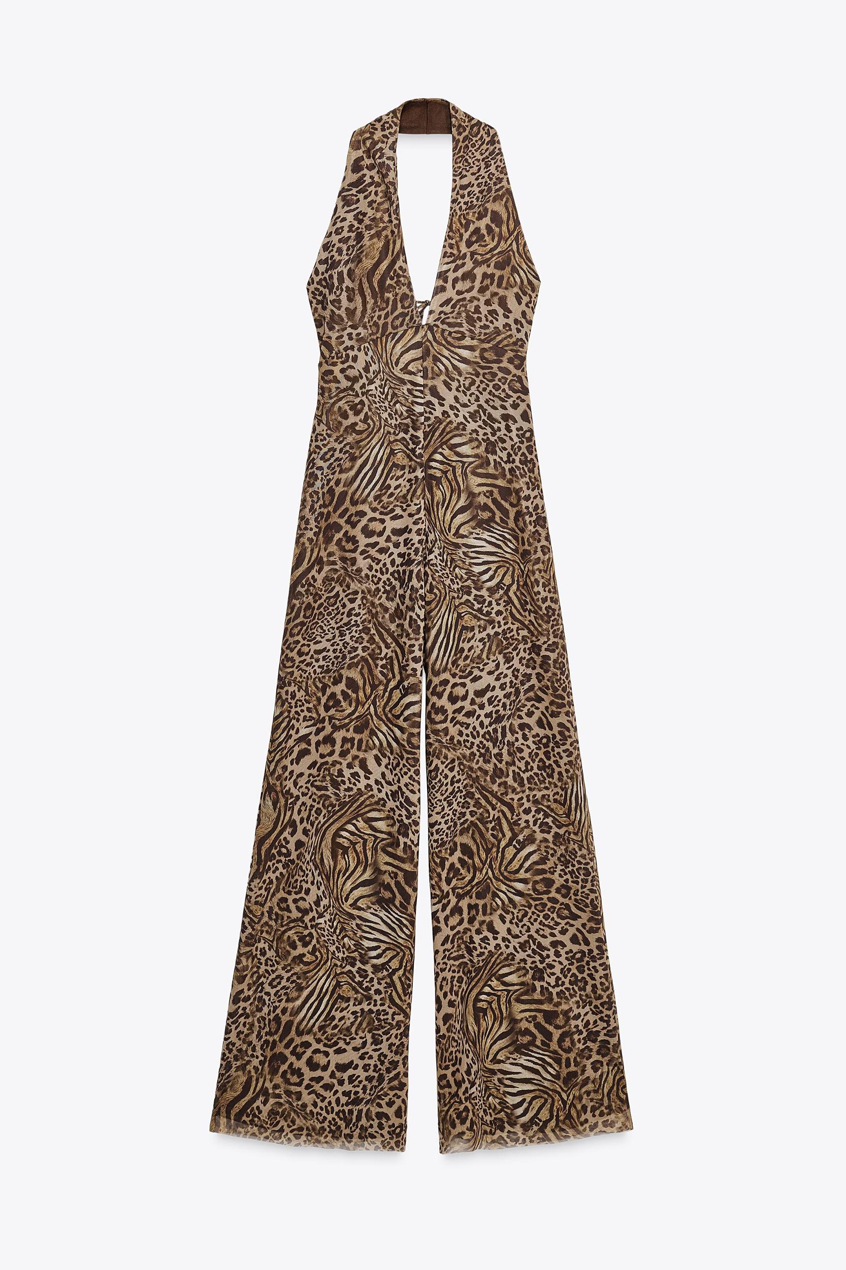 ANIMAL PRINT TULLE HALTER JUMPSUIT Product Image