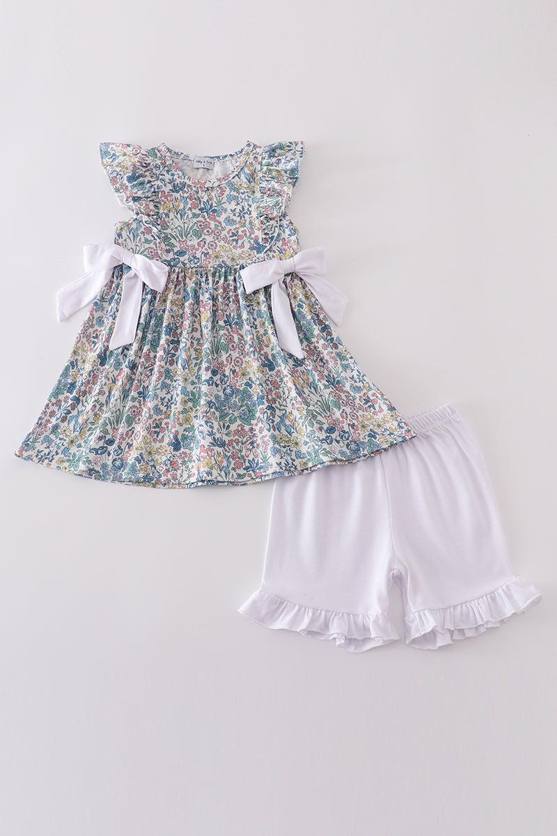 Vintage meadow print bow shorts set Product Image