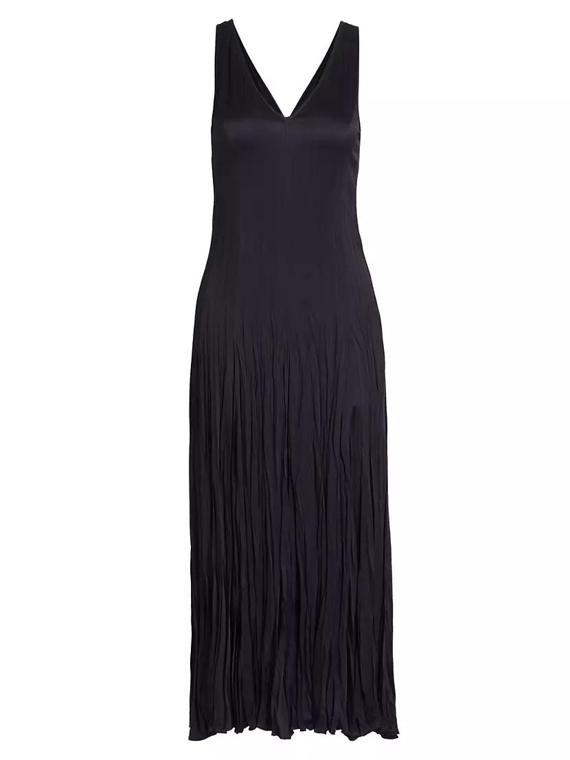 Womens Satin Pleated V-Neck Midi Dress Product Image