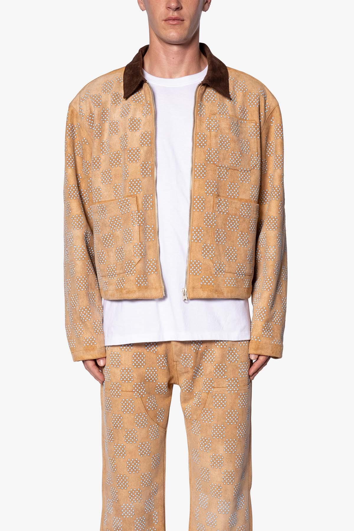 Turquoise Studded Checker Jacket - Tan Product Image