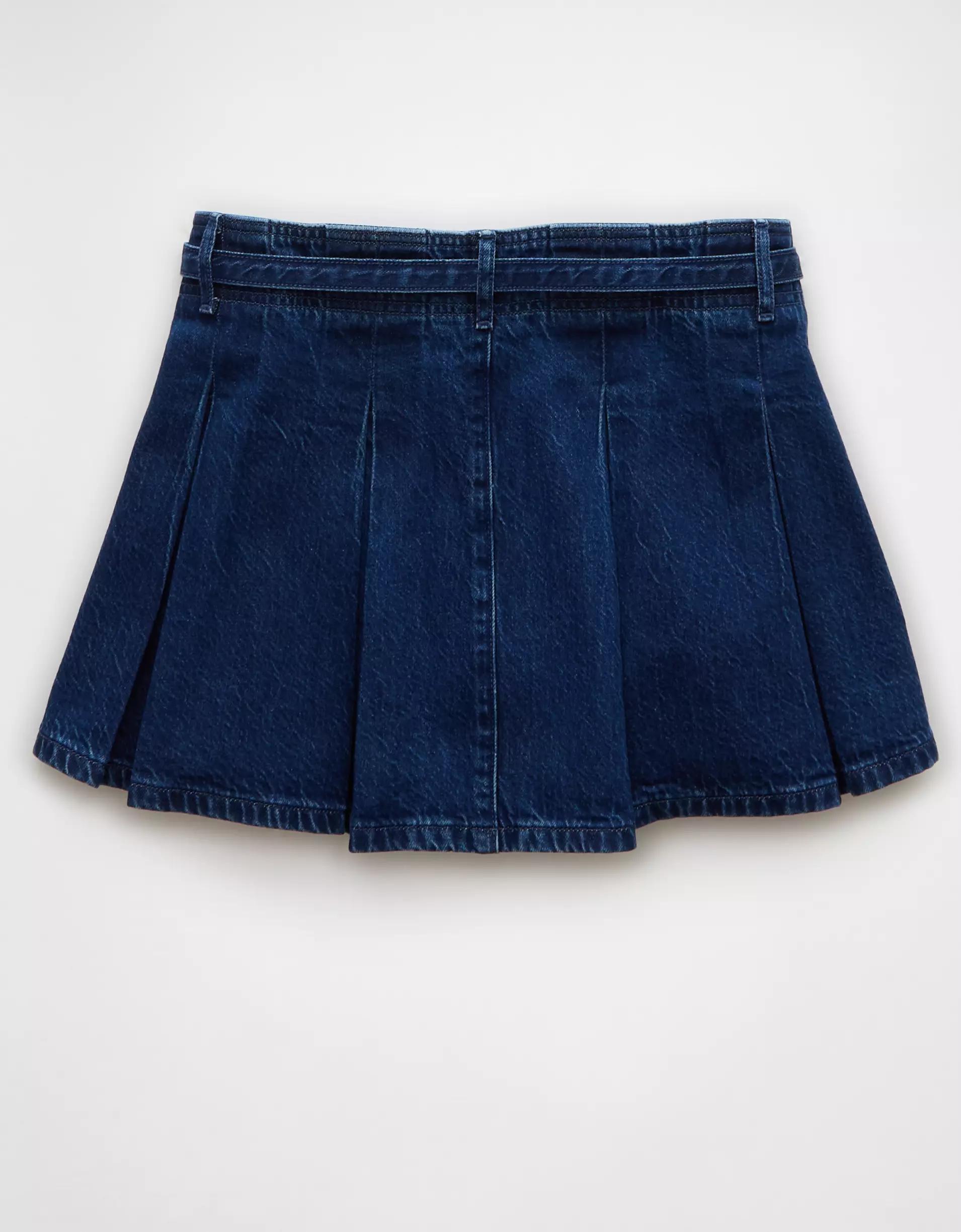 AE Pleated Denim Mini Skort Product Image