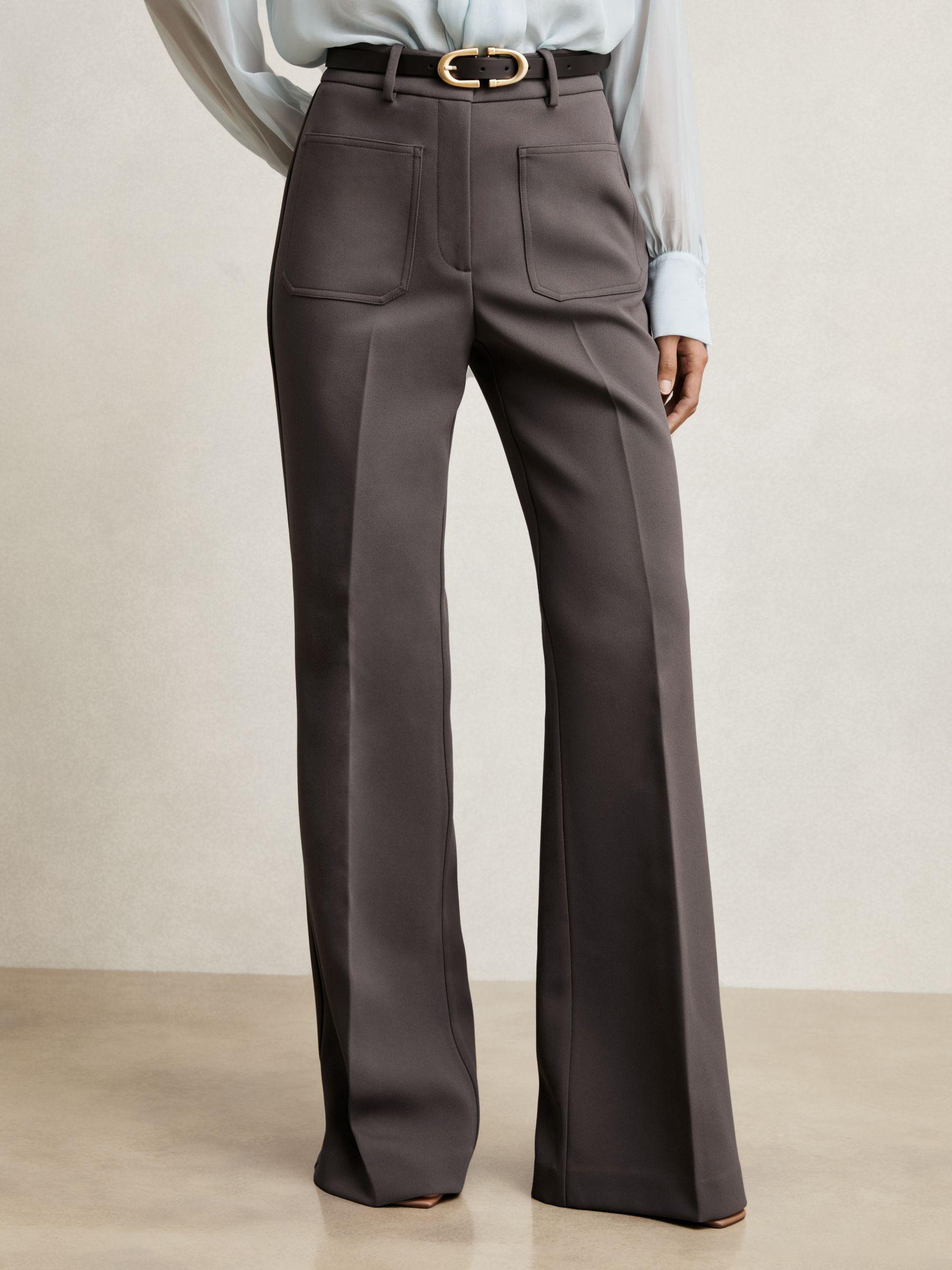 Twill Patch-Pocket Flared Trousers in Mauve Neutral Product Image