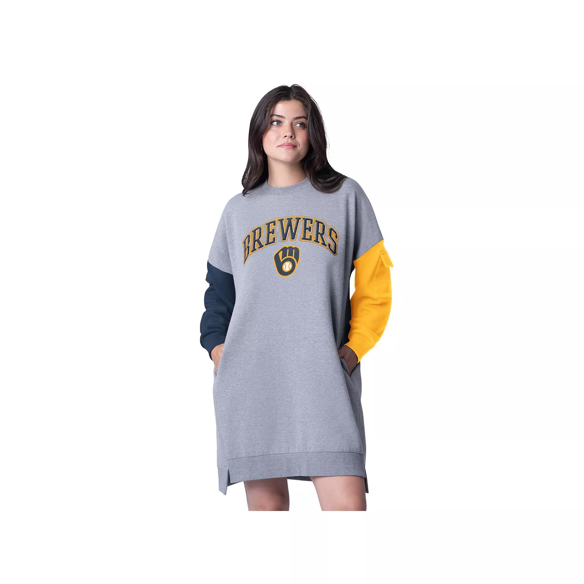 Women's G-III 4Her by Carl Banks Heather Gray Milwaukee Brewers Free Ball Long Sleeve Sneaker Dress,  Product Image