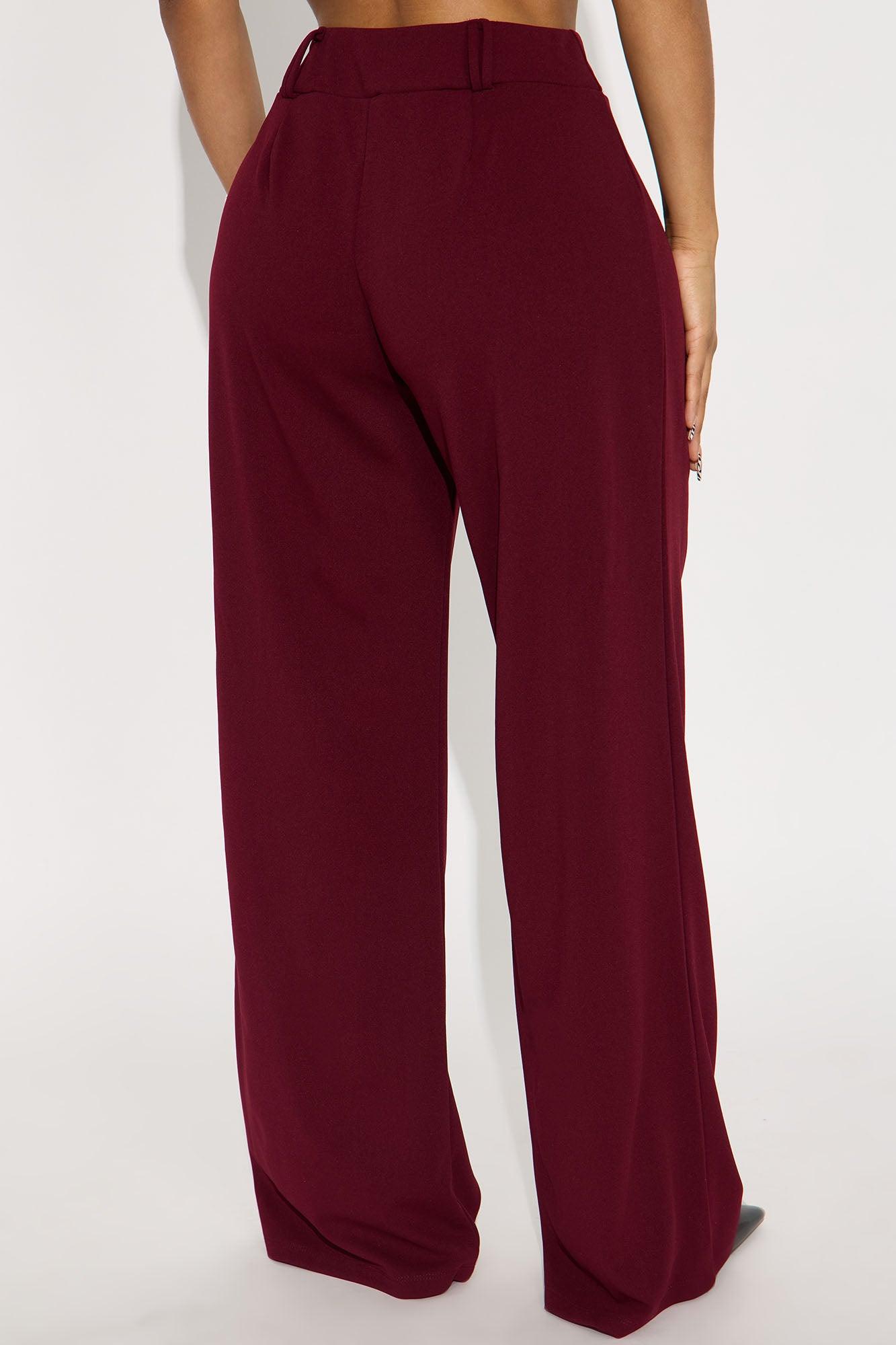 Late To The Meeting Wide Leg Trouser Pant - Burgundy Female Product Image