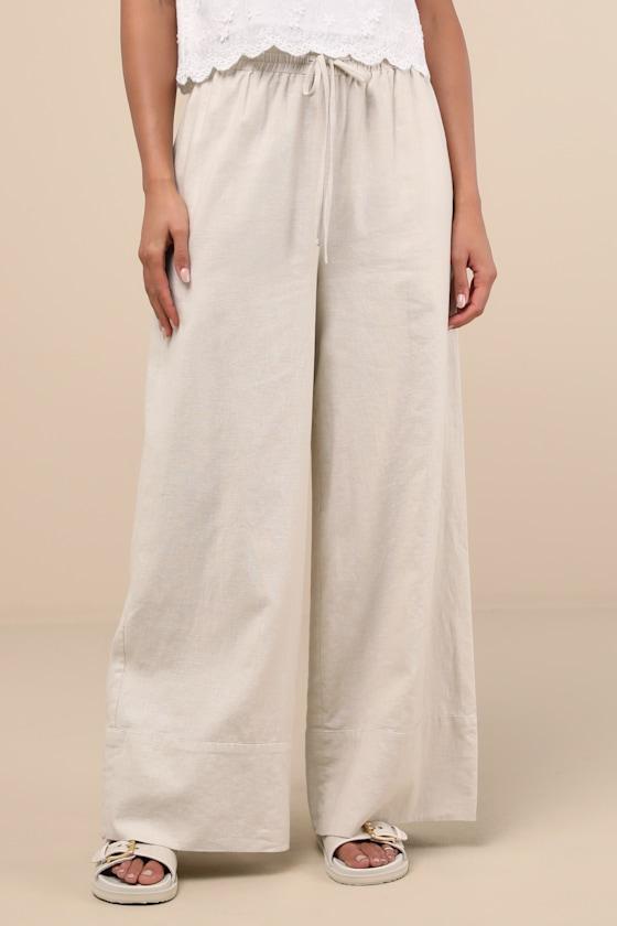 Brisa Beige Cuffed Wide-Leg Pants Product Image