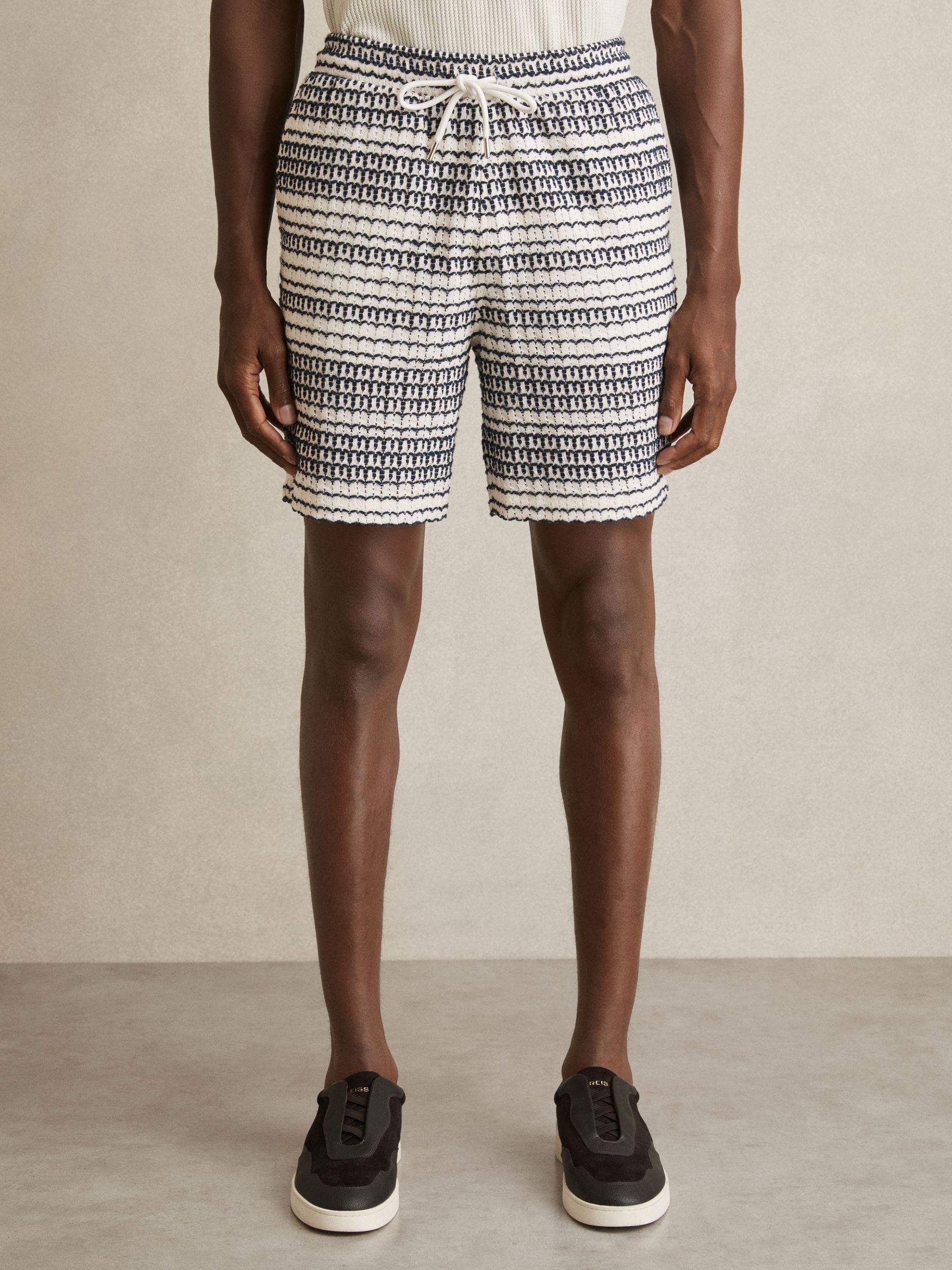 Crochet Drawstring Shorts in White/Black Product Image