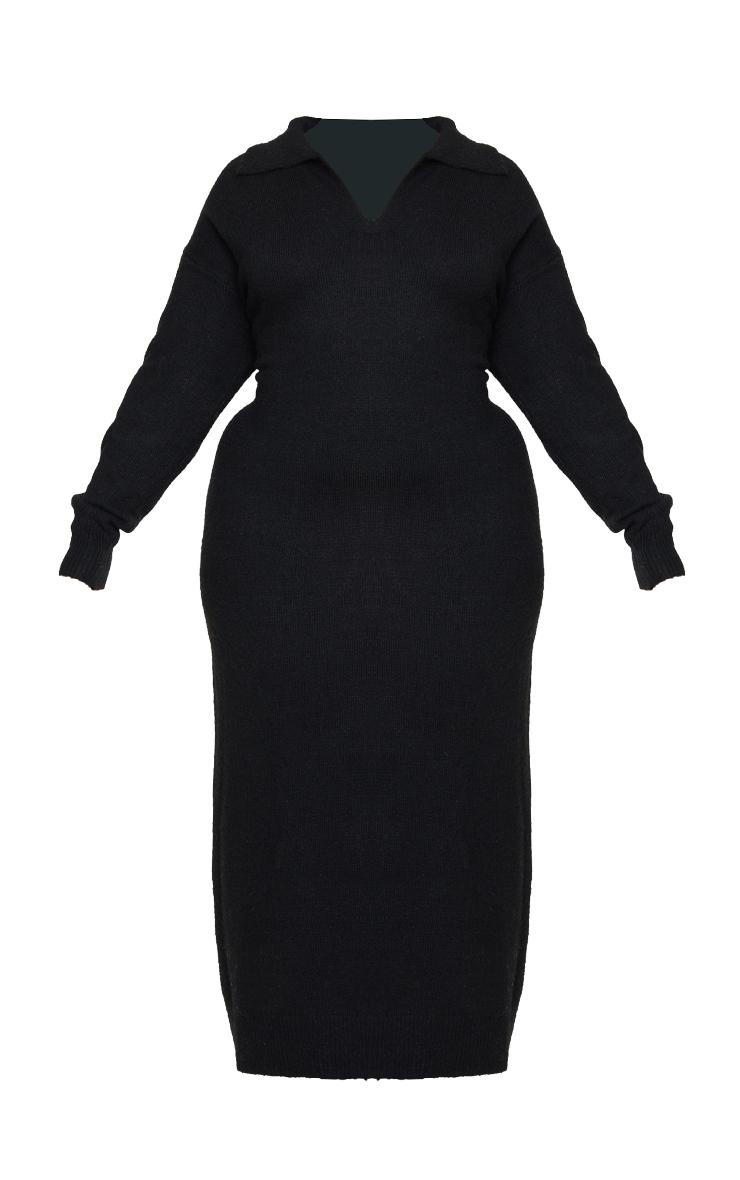 Plus Black Collar Detail Cosy Knitted Midaxi Dress Product Image