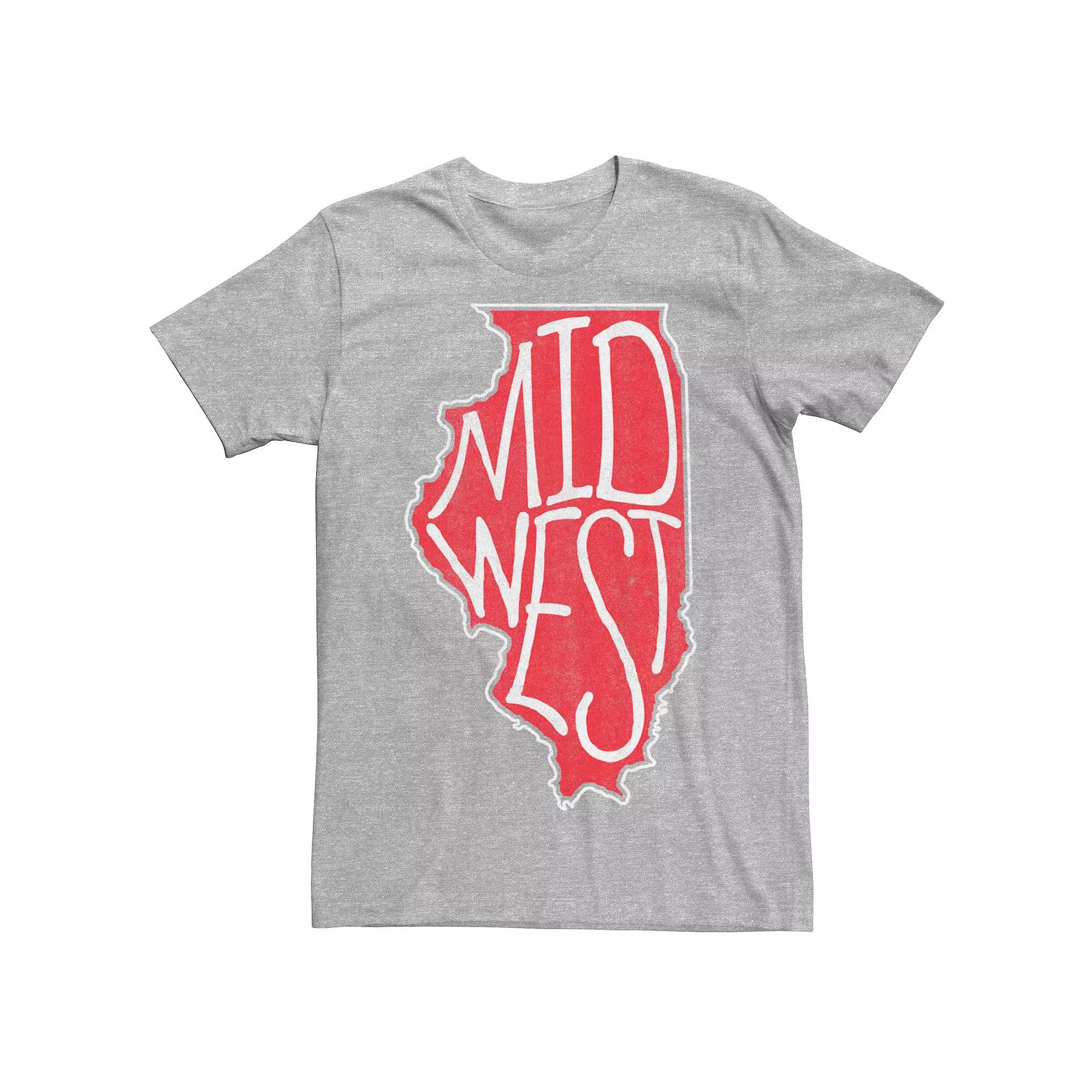 Men's Red Illinois State Sketch With Midwest Inside Tee, Size: XL, Athletic Grey Product Image