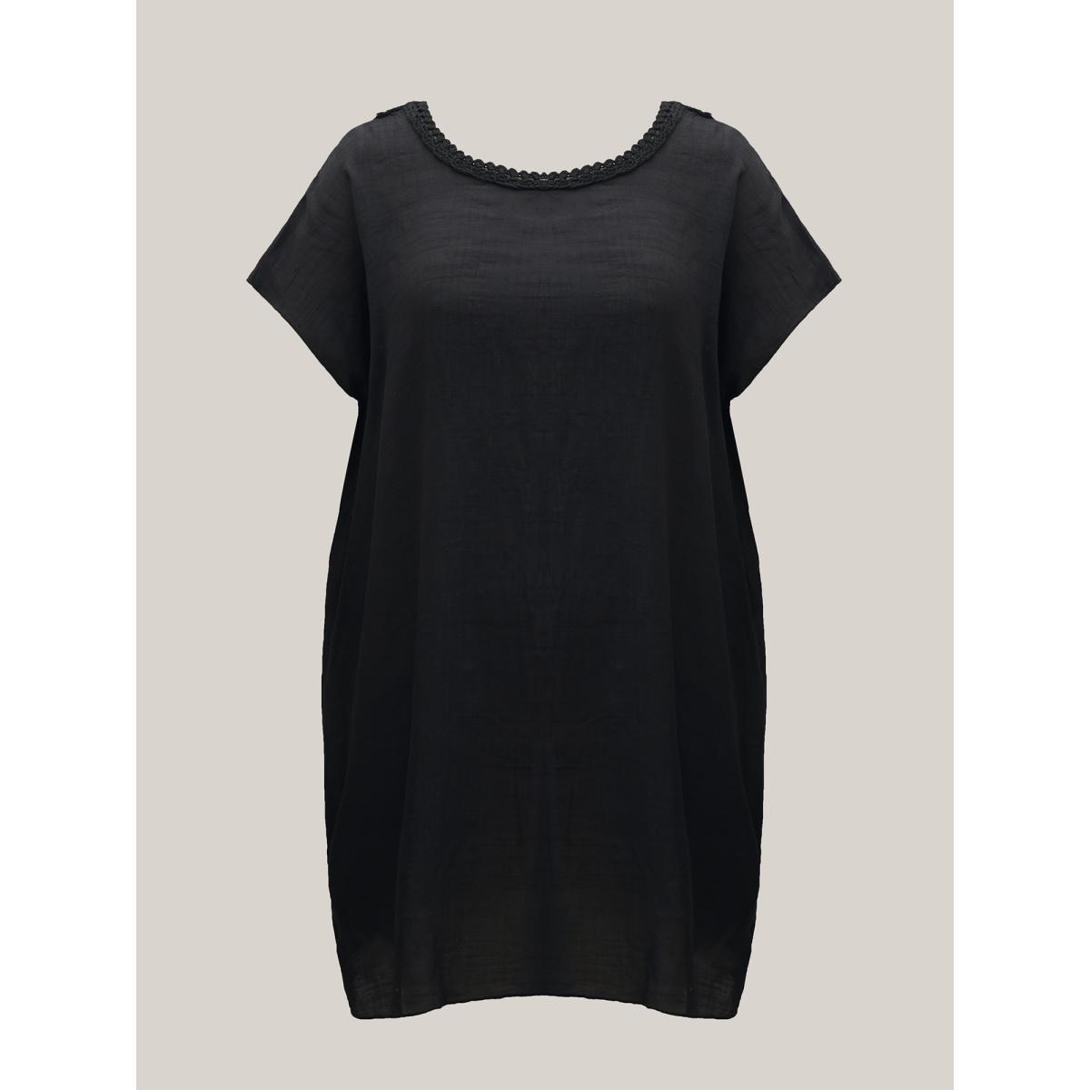 Plus Size Crochet Back Design Dolman Sleeve Swim Cover-Up Women's Swimwear Black Beach Loose Crochet Curve Swim Cover Ups BloomChic 26/4X Product Image