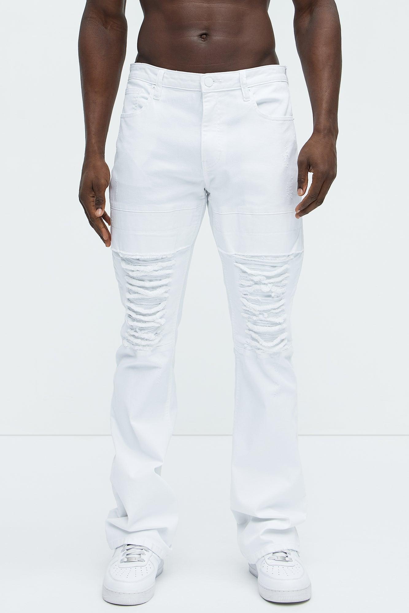 Reel It In Stacked Slim Flare Jeans - White Product Image