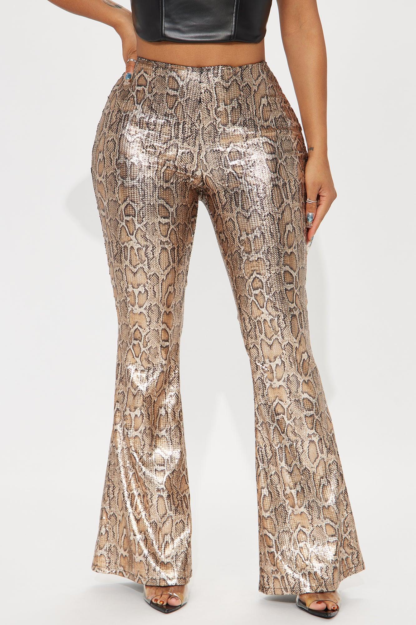 Hard To Get Leopard Sequin Flare Pant - Taupe/combo Product Image
