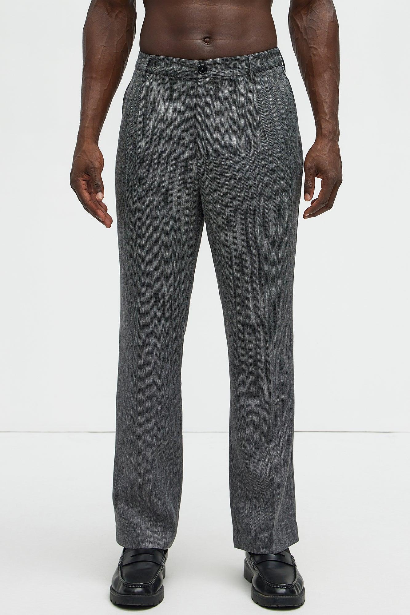 Double Time Pleated Straight Trousers - Grey/combo Product Image