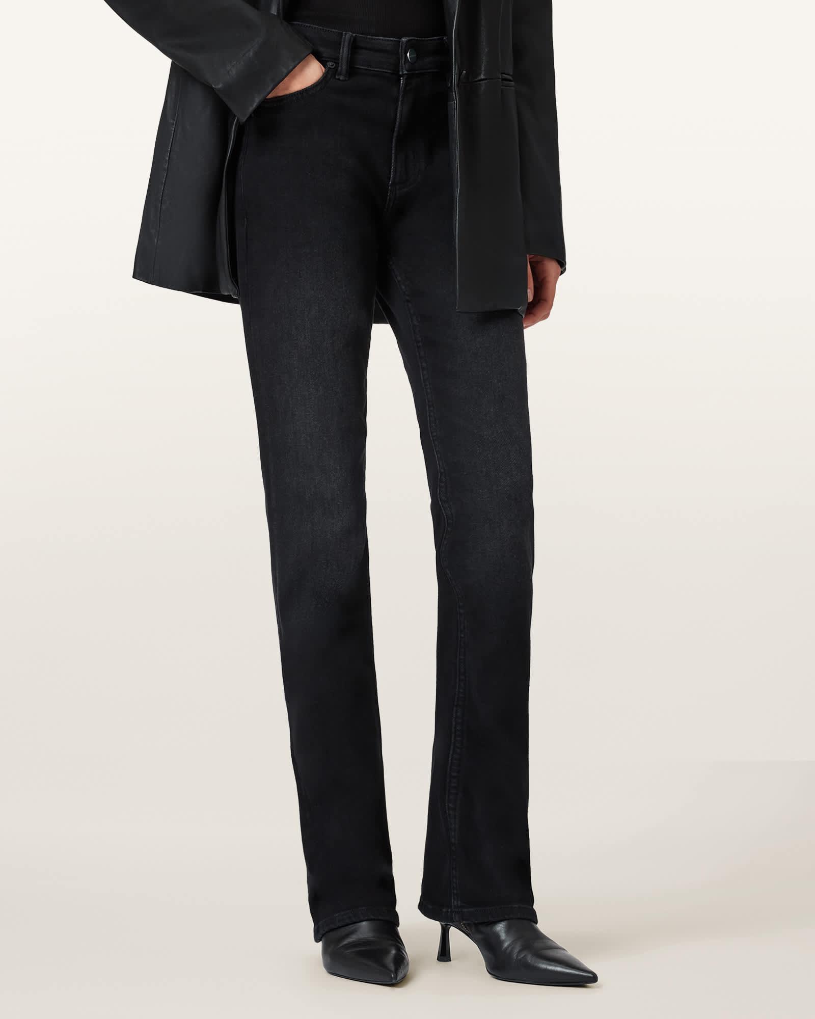 Haldan Slim Bootcut Denim Jeans Washed Black | ALLSAINTS US Product Image