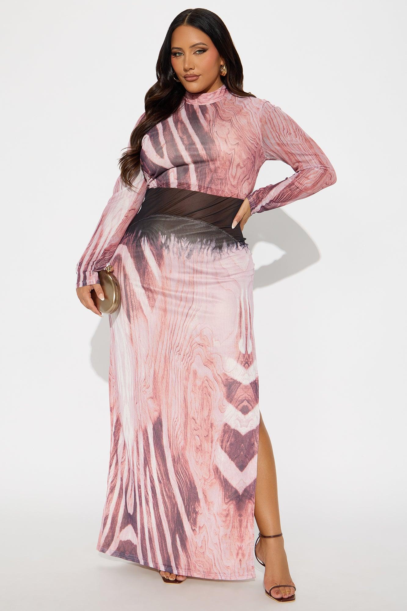 Wild Side Mock Neck Maxi Dress - Pink/combo Female Product Image