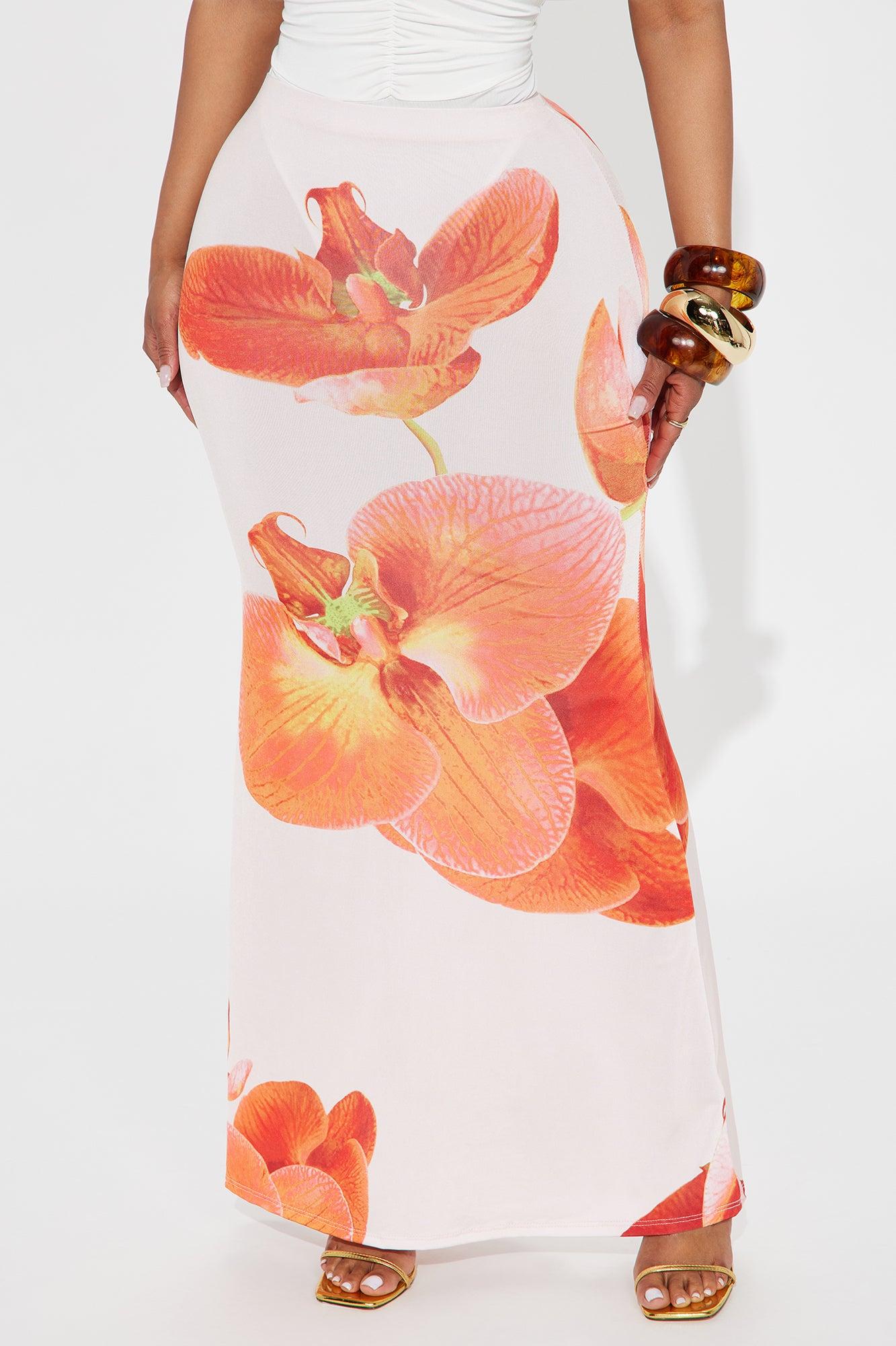 Liliana Floral Satin Maxi Skirt - Orange/combo Product Image