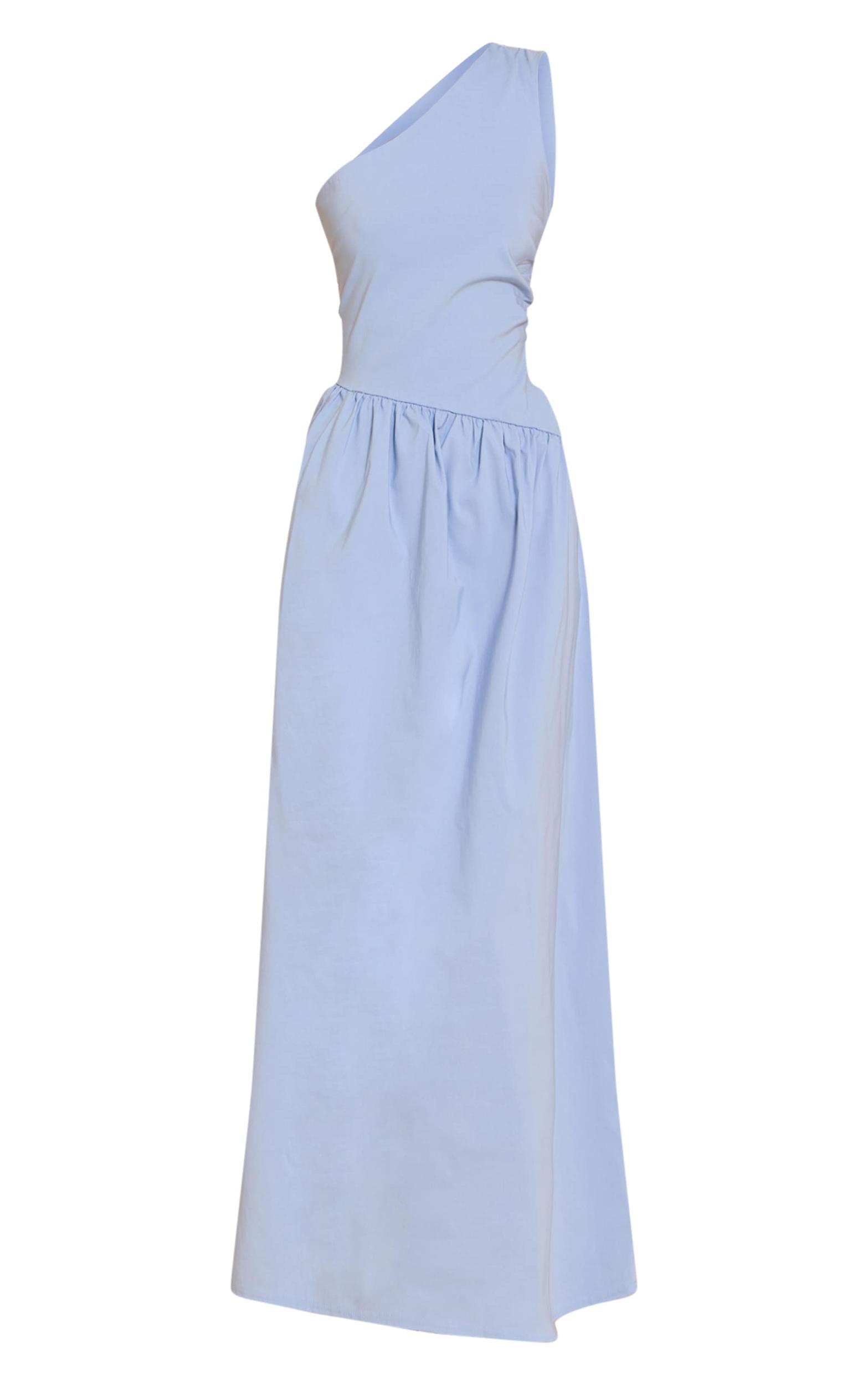  Light Blue Stretch Woven One Shoulder Maxi Dress Product Image