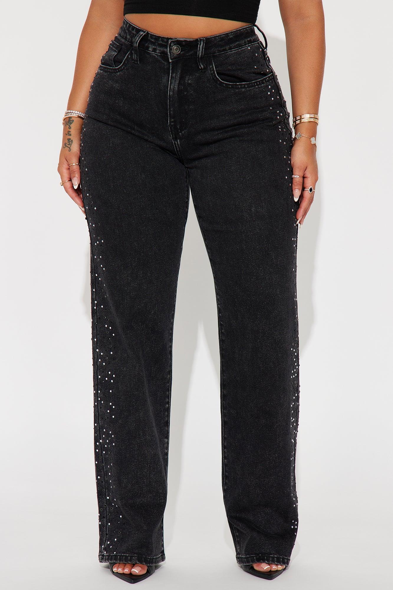 Always Shining Stretch Embellished Straight Leg Jeans - Black Wash Product Image