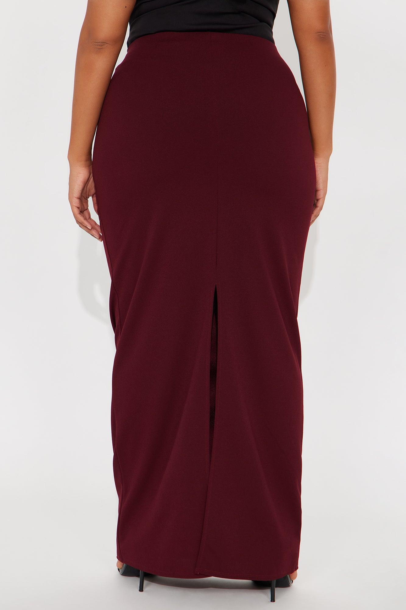 Camila Crepe Knit Back Slit Maxi Skirt - Burgundy Female Product Image