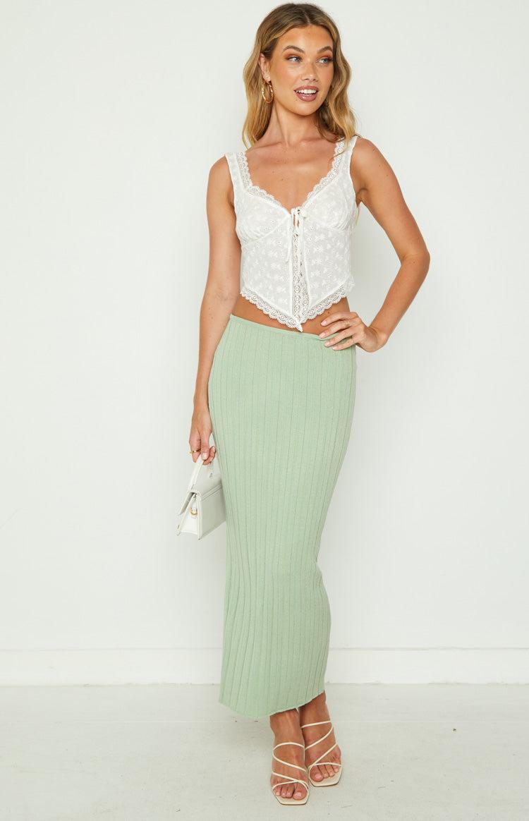 SNDYS Baha Sage Ribbed Midi Skirt Product Image