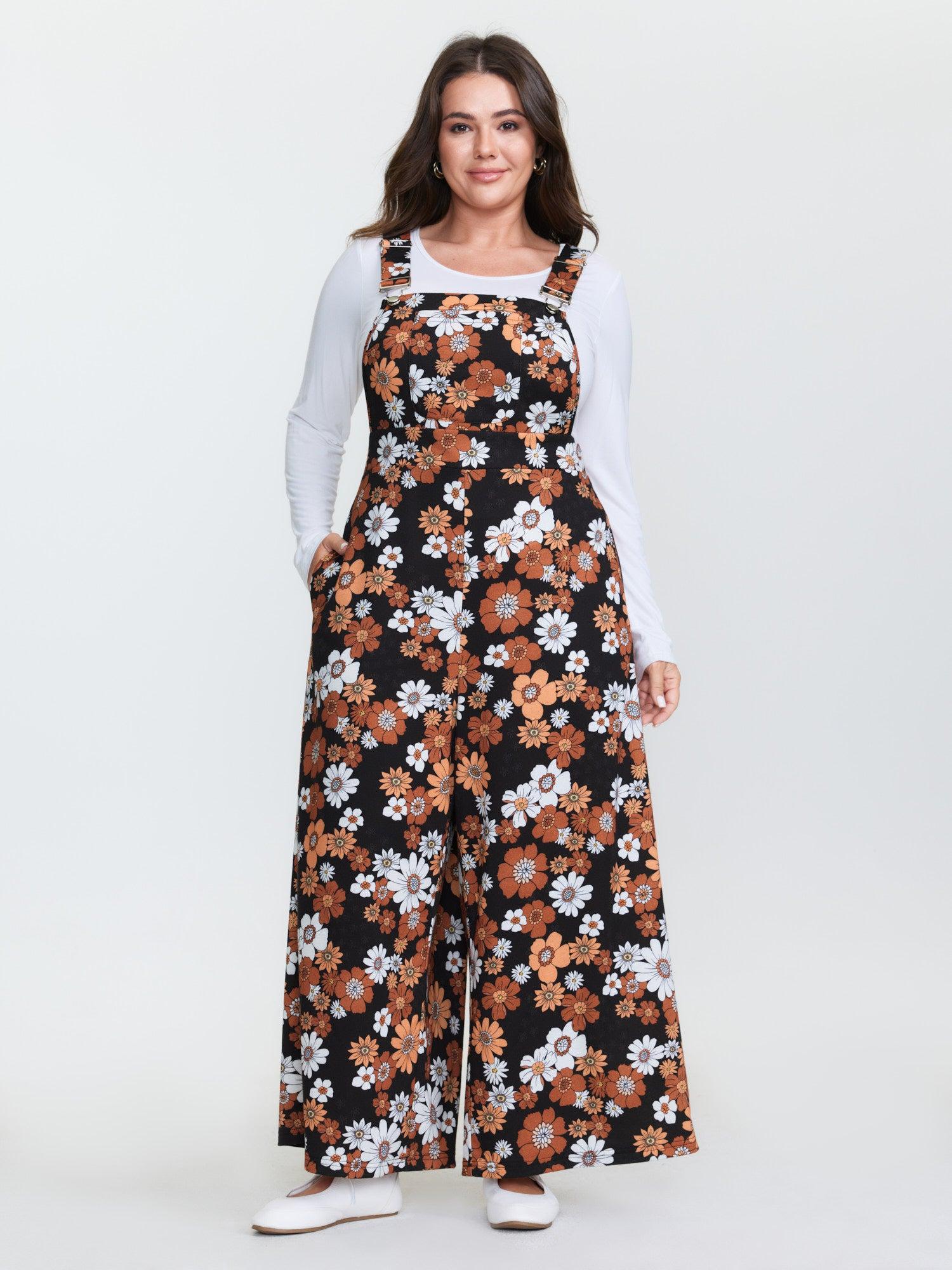 Floral Print Stretchy Adjustable Overall Jumpsuit Female Product Image