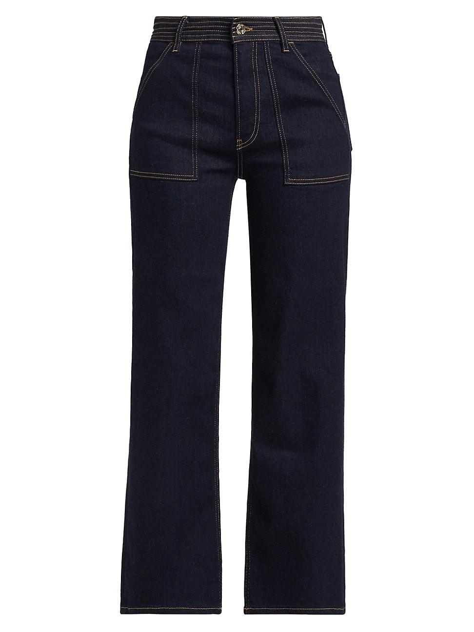 Womens Trapunto Denim High-Rise Straight-Leg Jeans Product Image