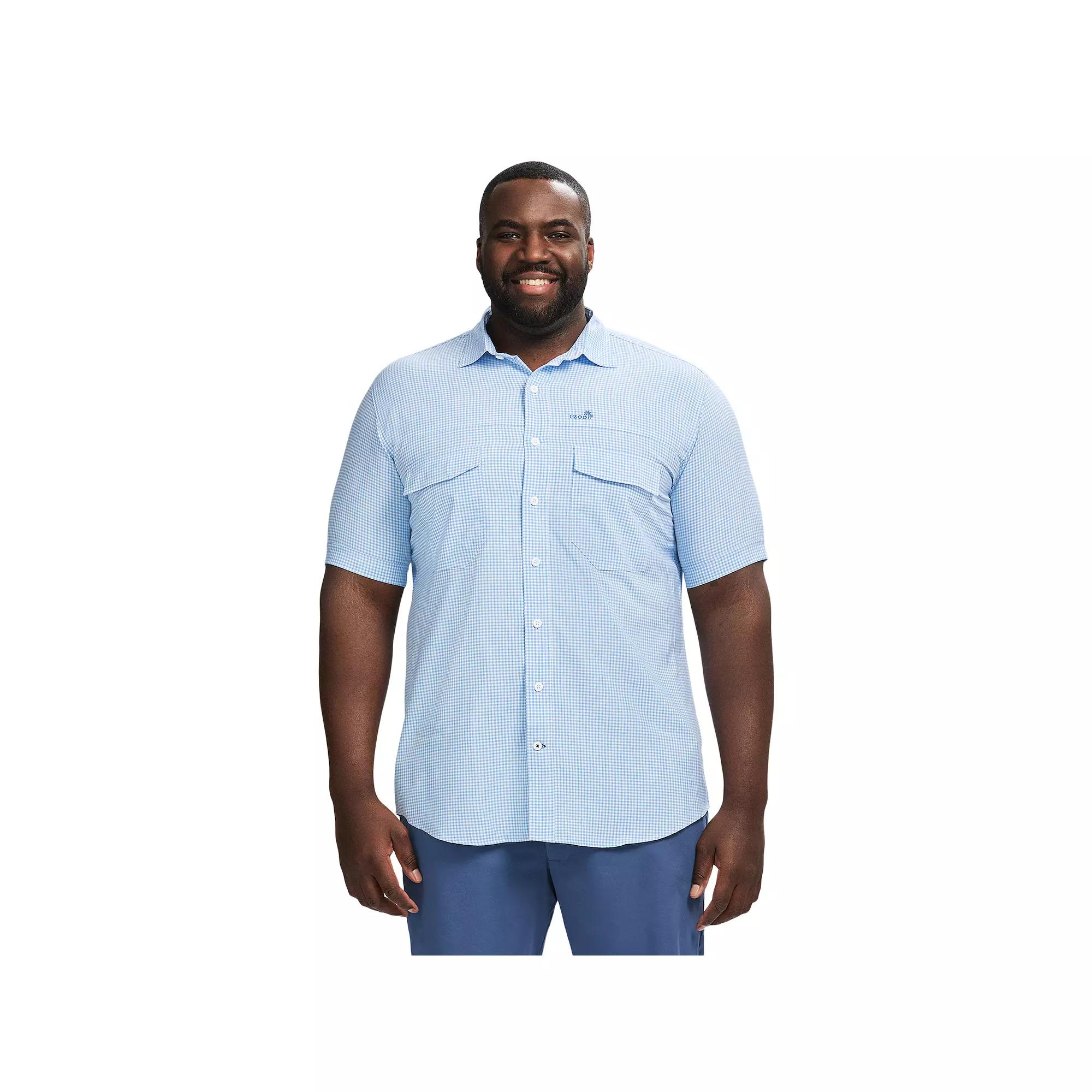 Big & Tall IZOD Sunshield Performance Woven Short Sleeve Button-Down Shirt, Men's, Size: 3XL Tall, Blue Blue Gingham Product Image
