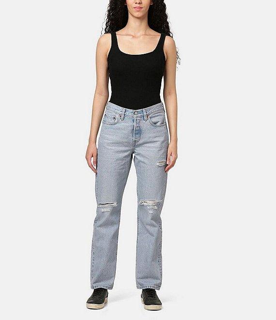 Levi's® 501® Original Mid Rise Distressed Straight Leg Jeans Product Image