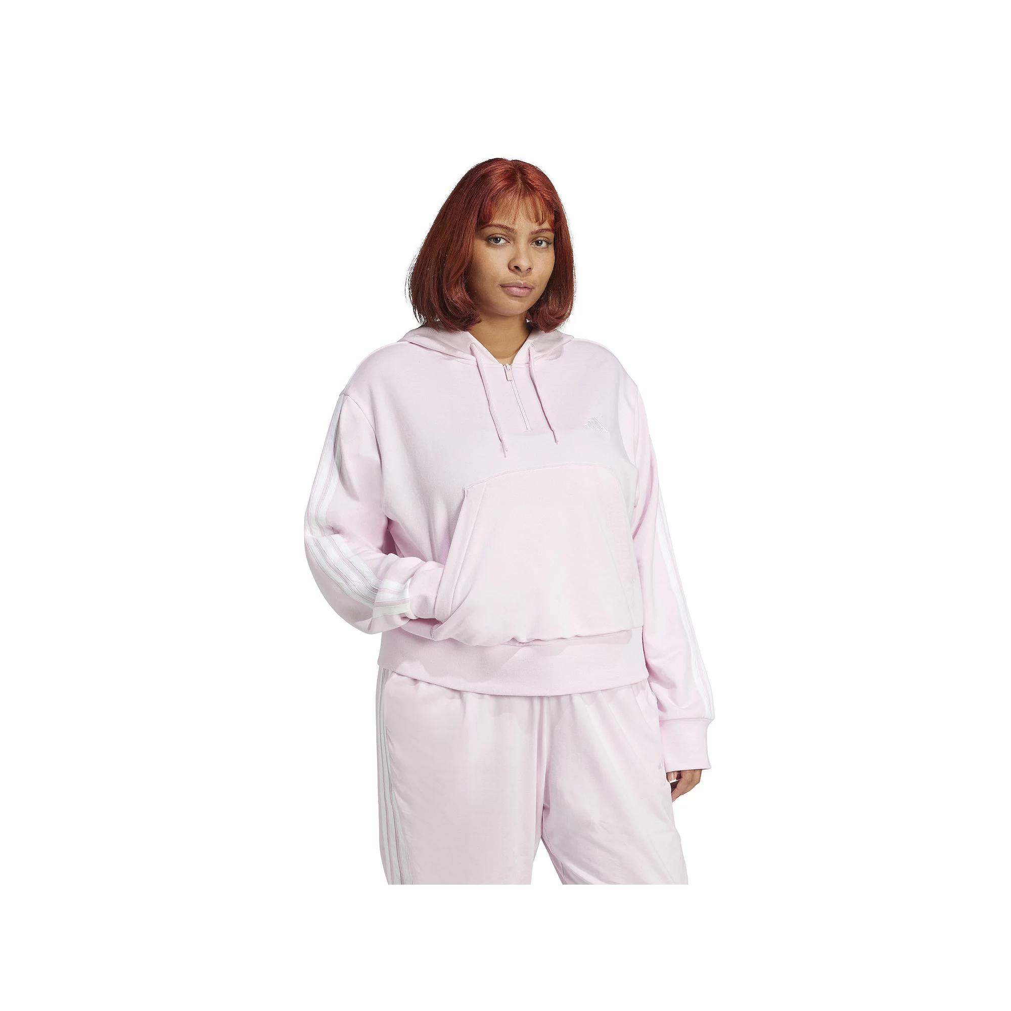Women's adidas Essentials 3-Stripes Quarter-Zip Hoodie, Size: 1XL, Clear Pink Product Image