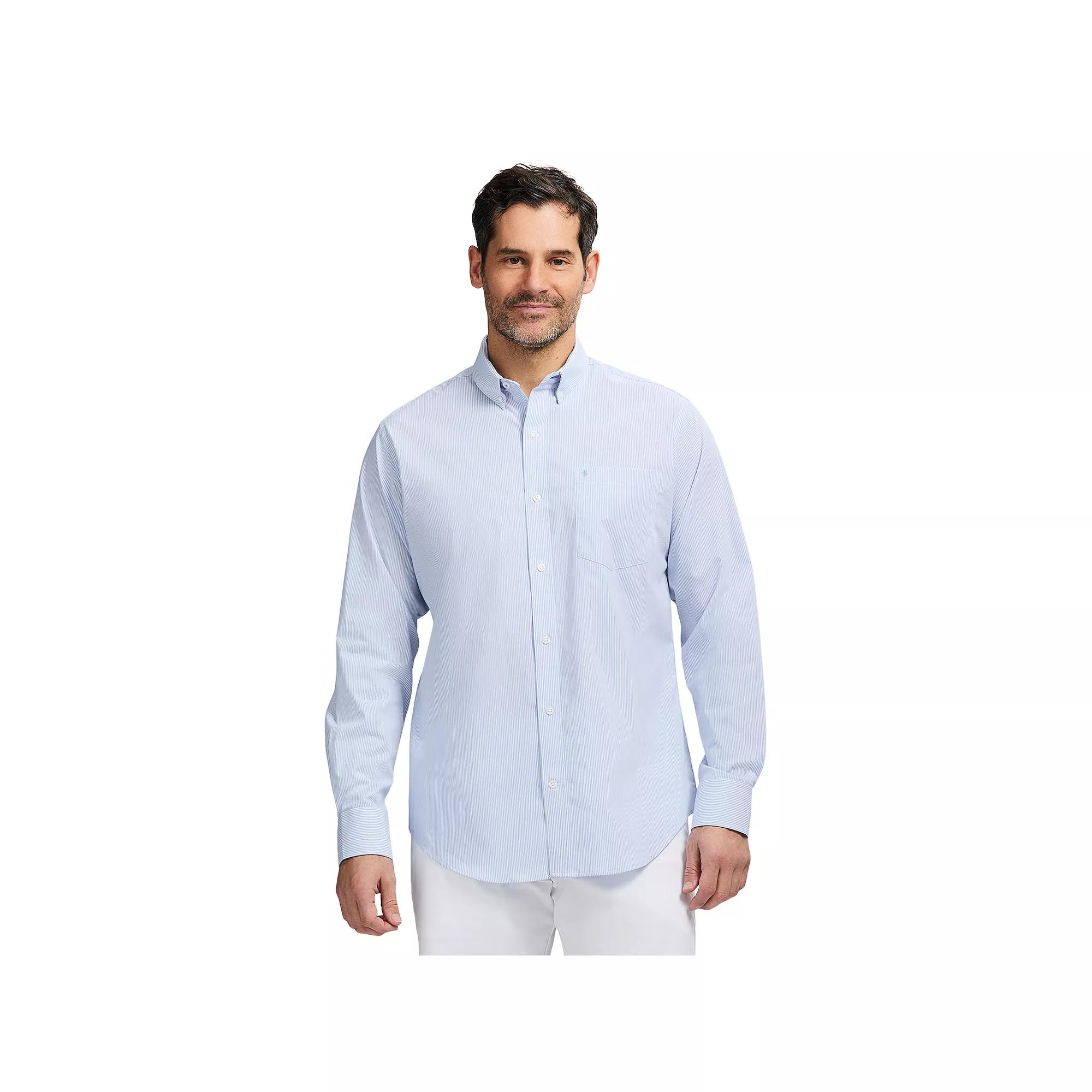 Men's IZOD Performance Comfort Long Sleeve Button Down Woven Shirt, Size: Medium, Cornflower Blue Stripe Product Image