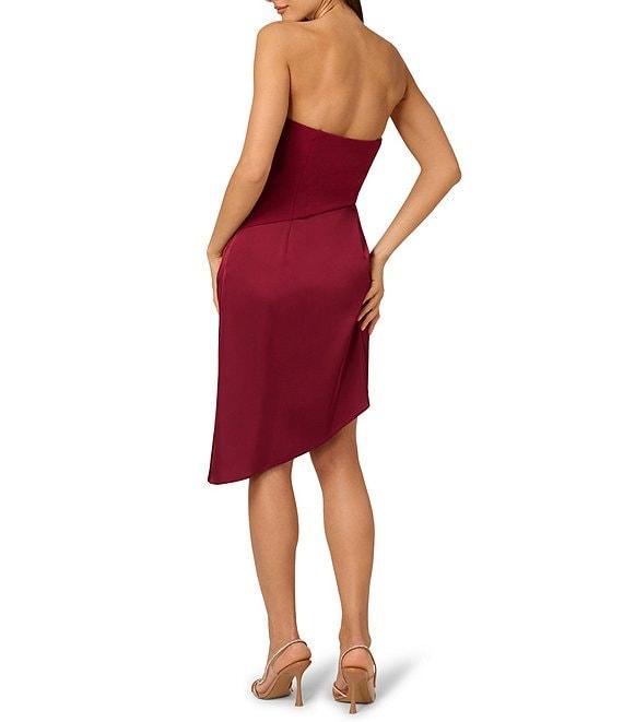 Adrianna by Adrianna Papell Crepe Knit Strapless Pleated Satin Asymmetrical Sheath Dress Product Image