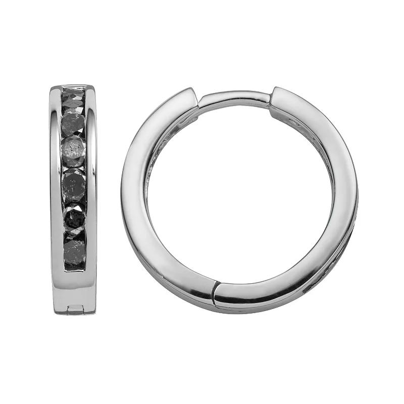 Jewelexcess Sterling Silver 1-ct. T.W. Black Diamond Hoop Earrings, Women's Product Image