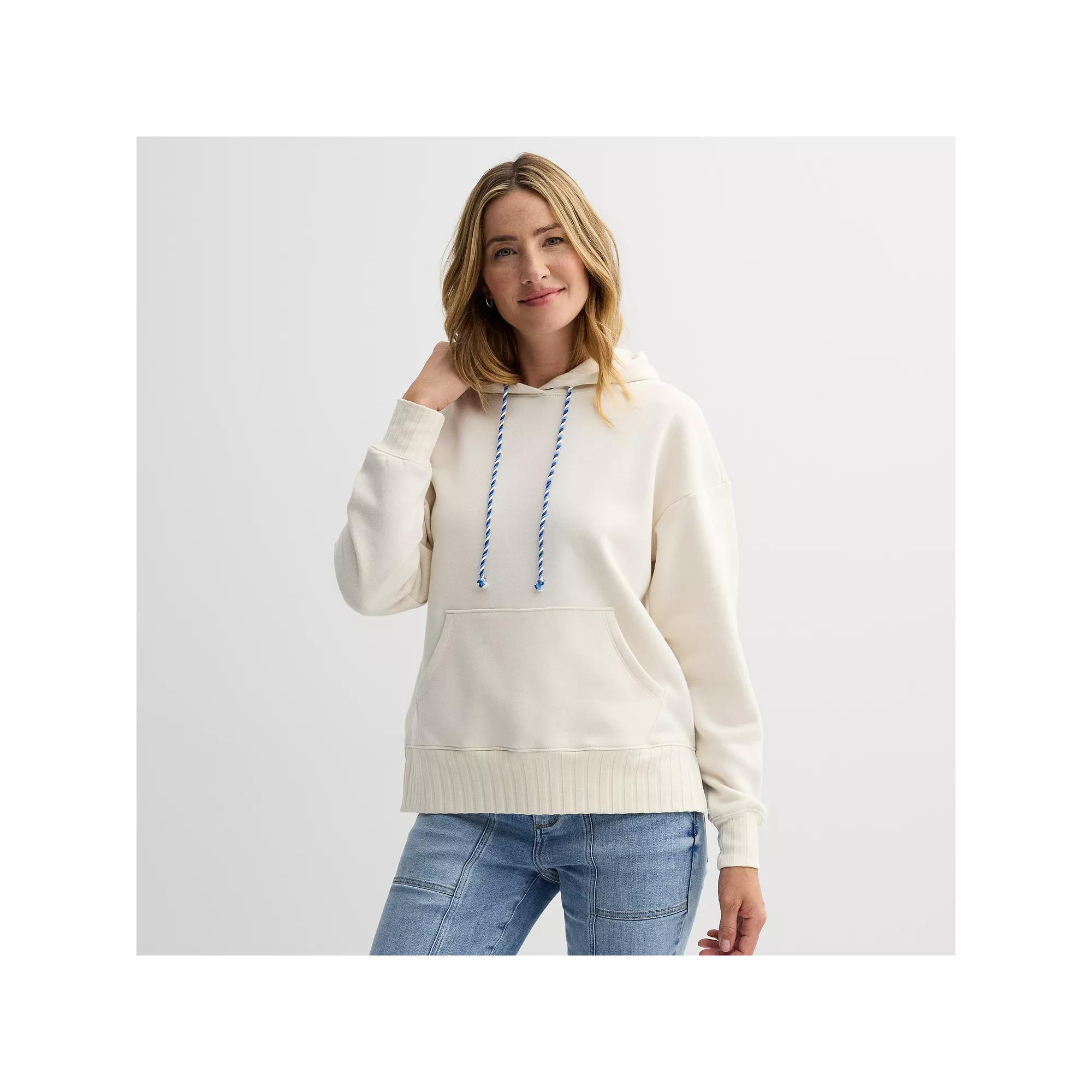 Women's Sonoma Goods For Life® Mixed Rib Fleece Hoodie, Size: XL, Ivory Product Image
