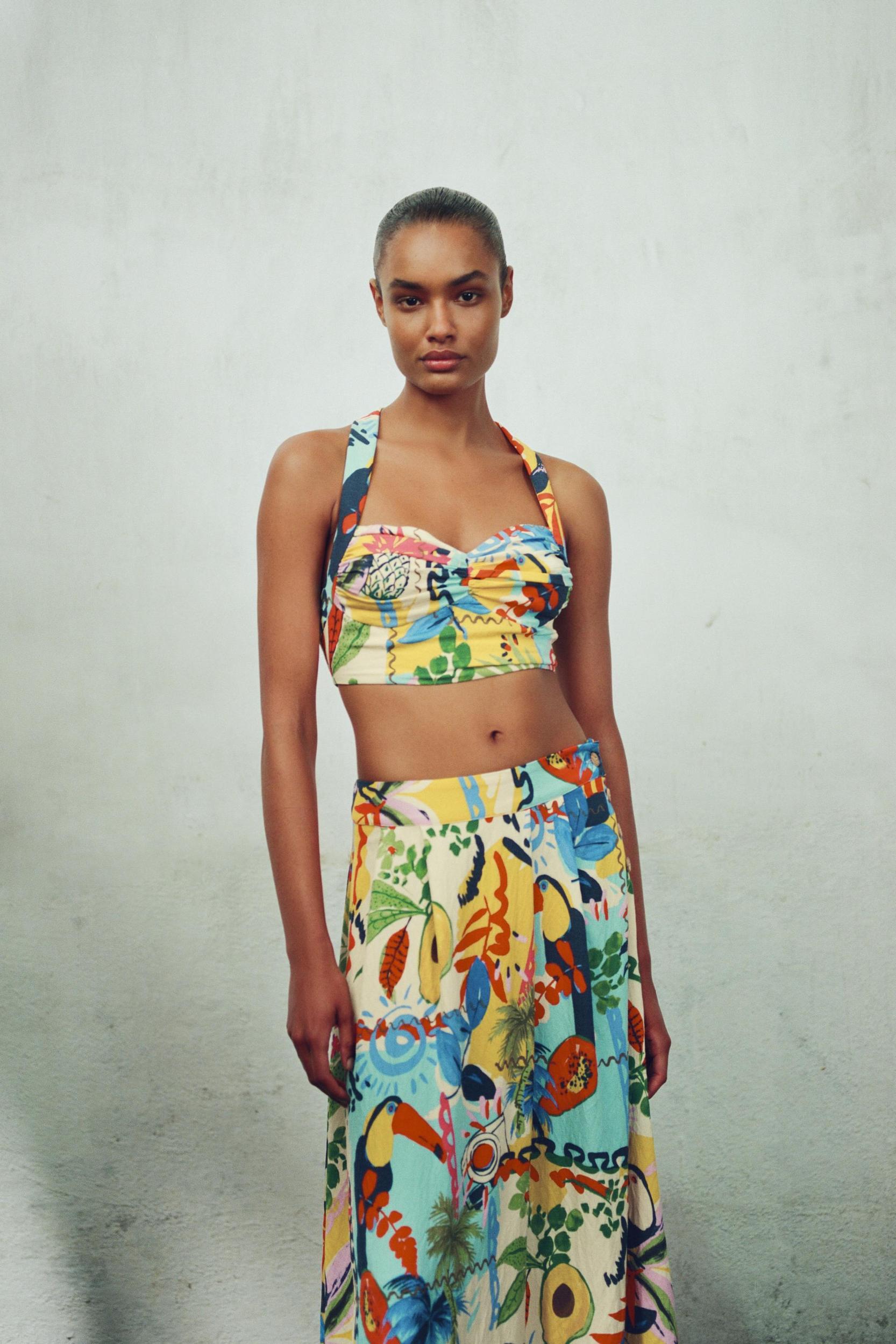 TROPICAL PRINT LAYERED MIDI SKIRT Product Image
