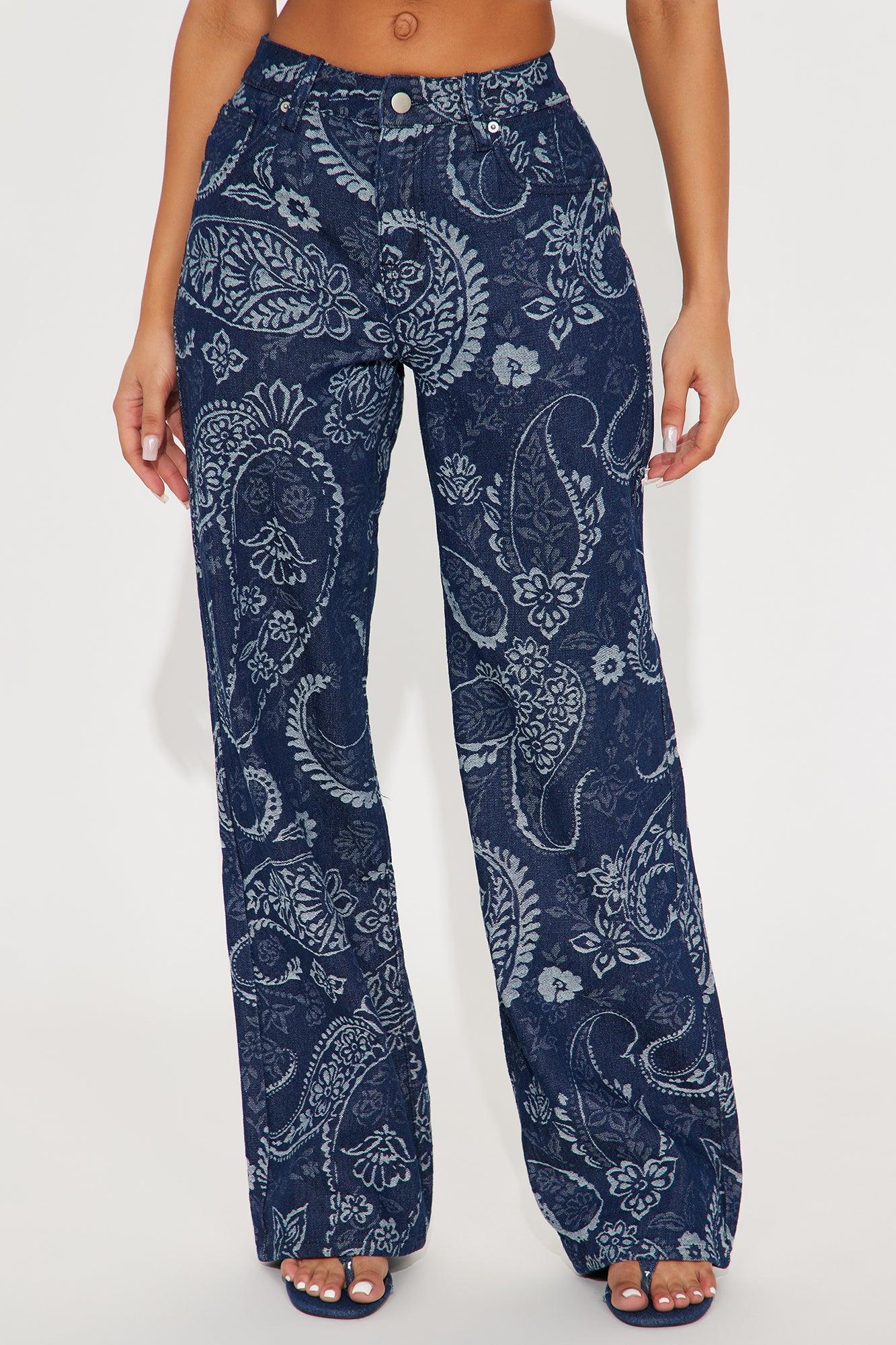 Paisley Dreams Jacquard Wide Leg Jeans - Dark Wash Female Product Image