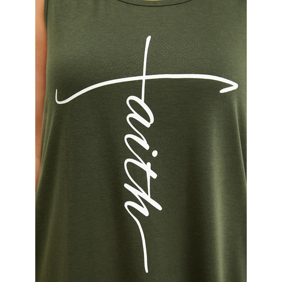 Plus Size Graphic Print Sleeveless Pocket Tank Dress ArmyGreen Women Casual Pocket Round Neck Sleeveless Curvy Knee Dress BloomChic 14-16/1X Product Image