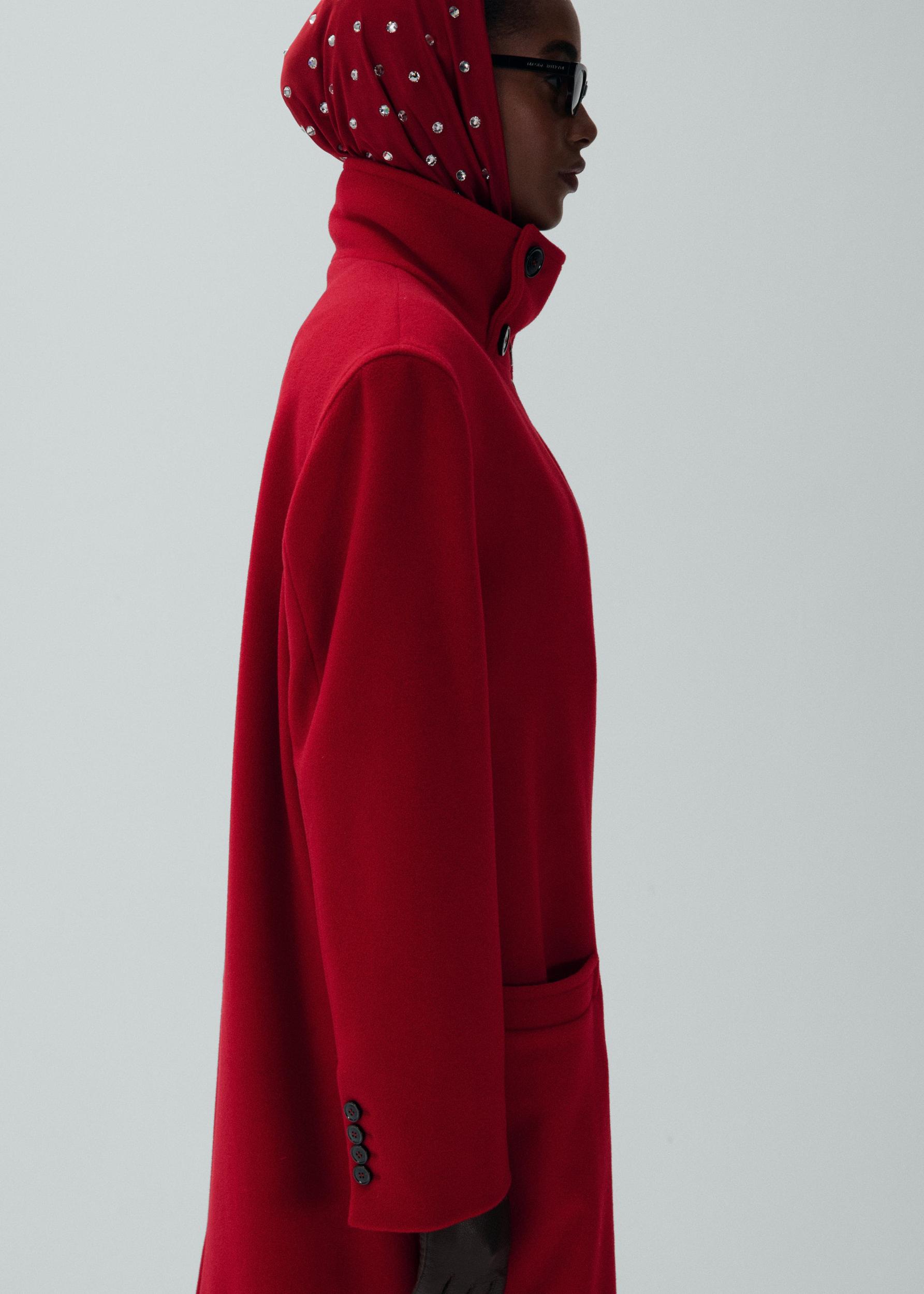 Oversized high collar wool coat in red Product Image