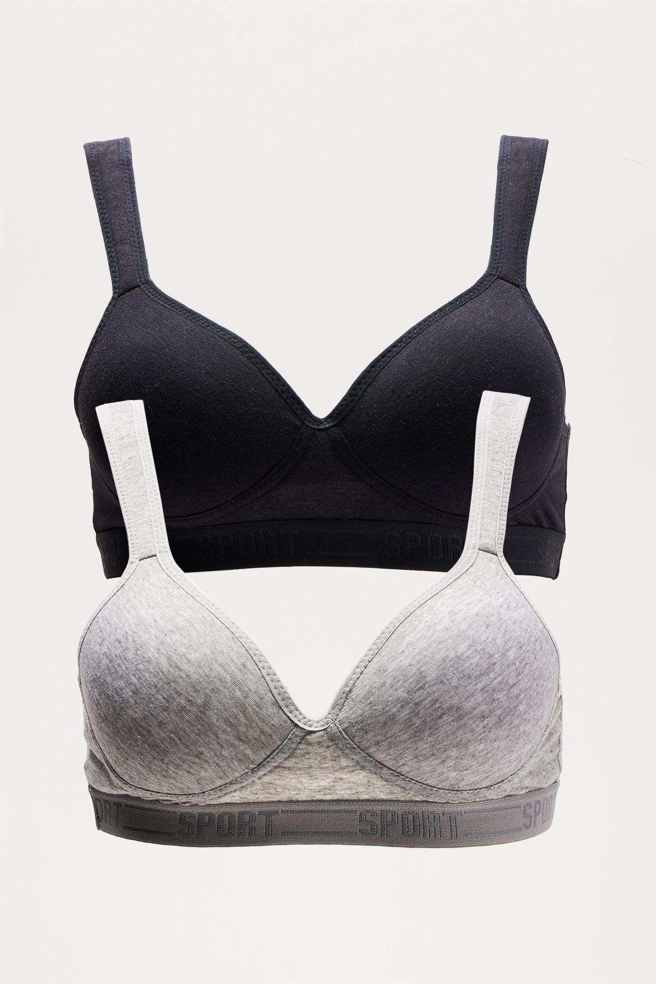 Sporty Look 2 Pack Wireless Molded Cup Cotton Bra - Grey/combo Female Product Image