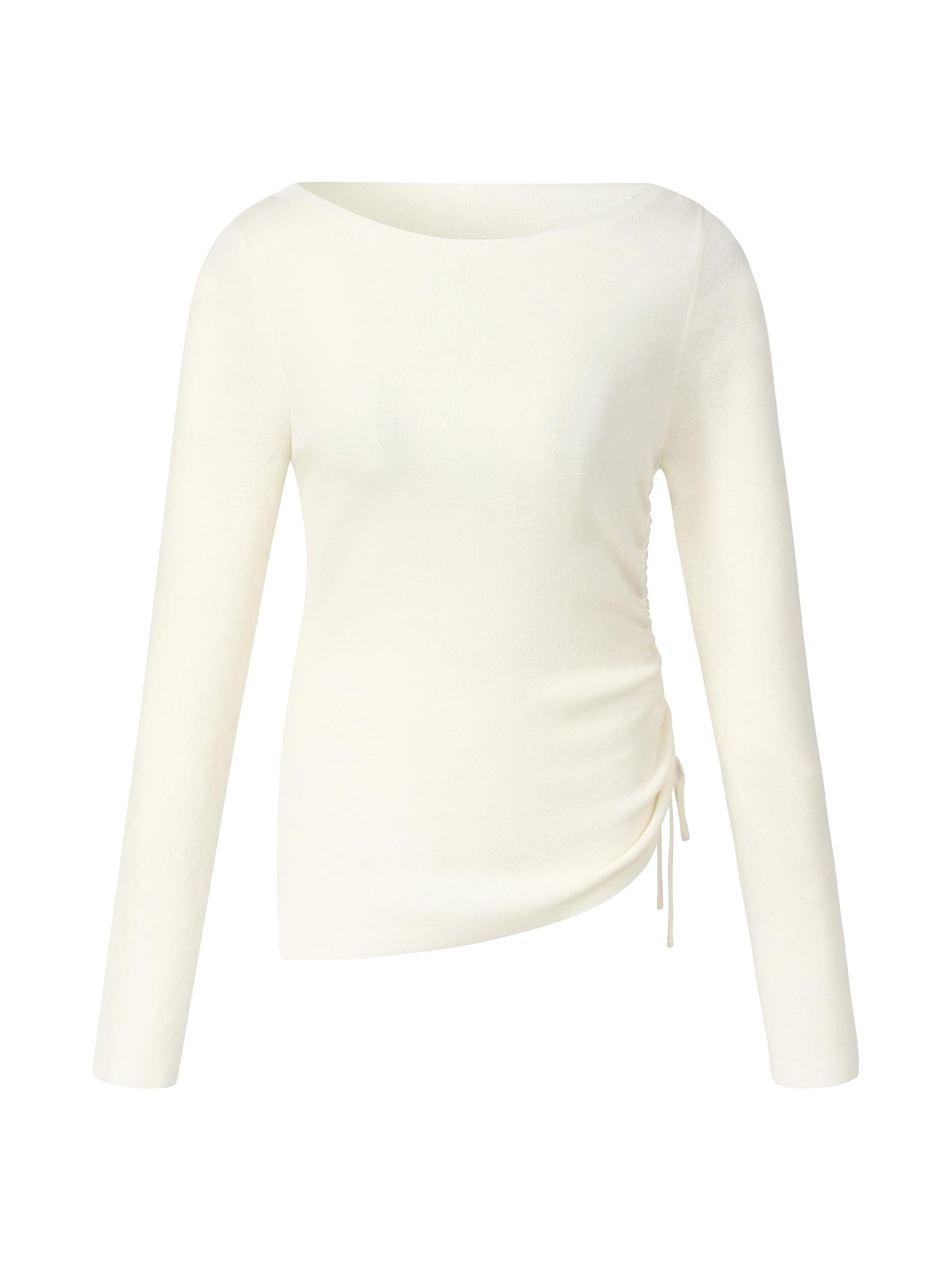 Wool Acetate Blend Boat Neck Side Drawstring Women Knit Top Product Image