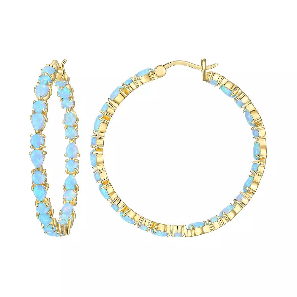 18k Gold Over Sterling Silver Lab-Created Blue Opal Hoop Earrings, Women's, Gold Tone Product Image