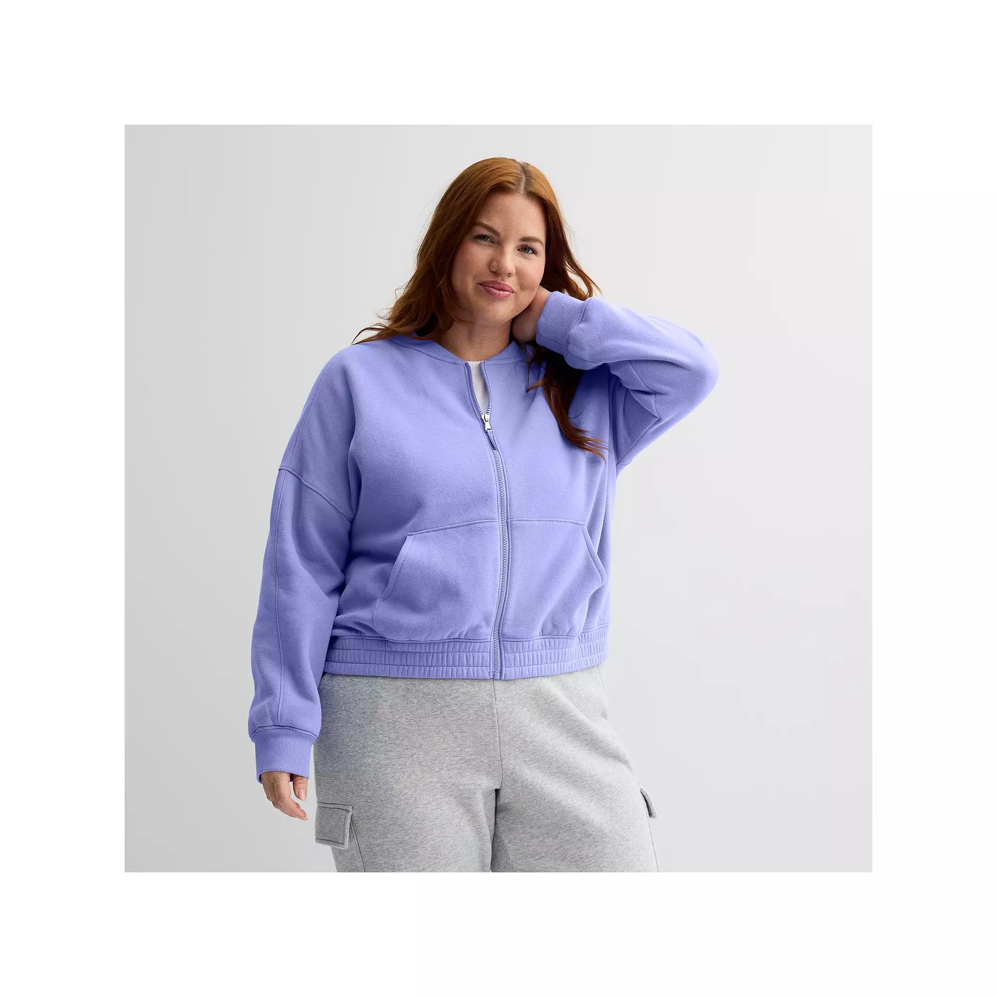 Plus Size Tek Gear® Ultrasoft Cropped Bomber Jacket, Women's, Size: 3XL, Lola Purple Product Image