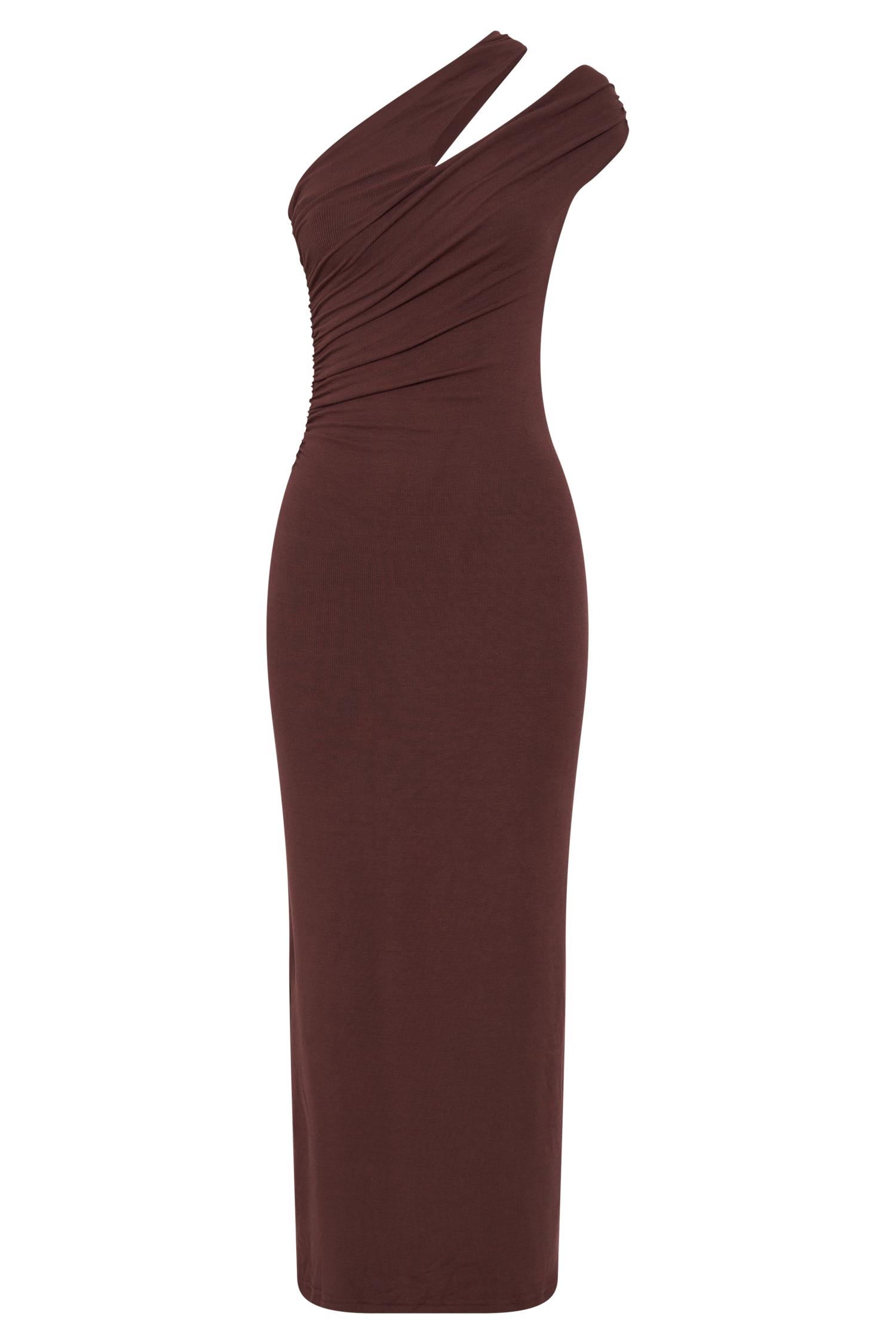 Anastasia One Shoulder Modal Midi Dress - Mahogany Product Image