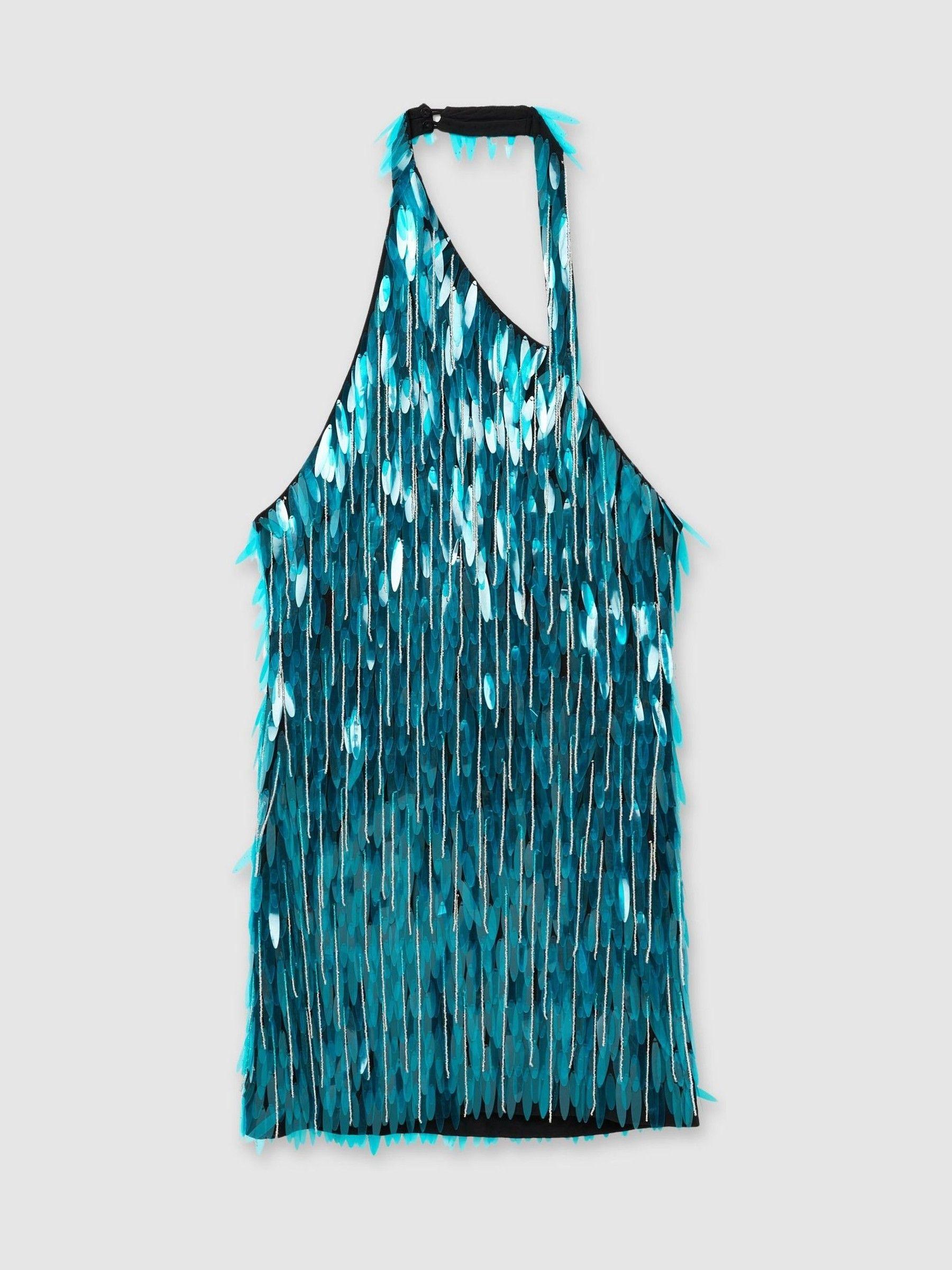 ILTA Sequinned and Beaded Halter-Neck Dress in Turquoise Product Image